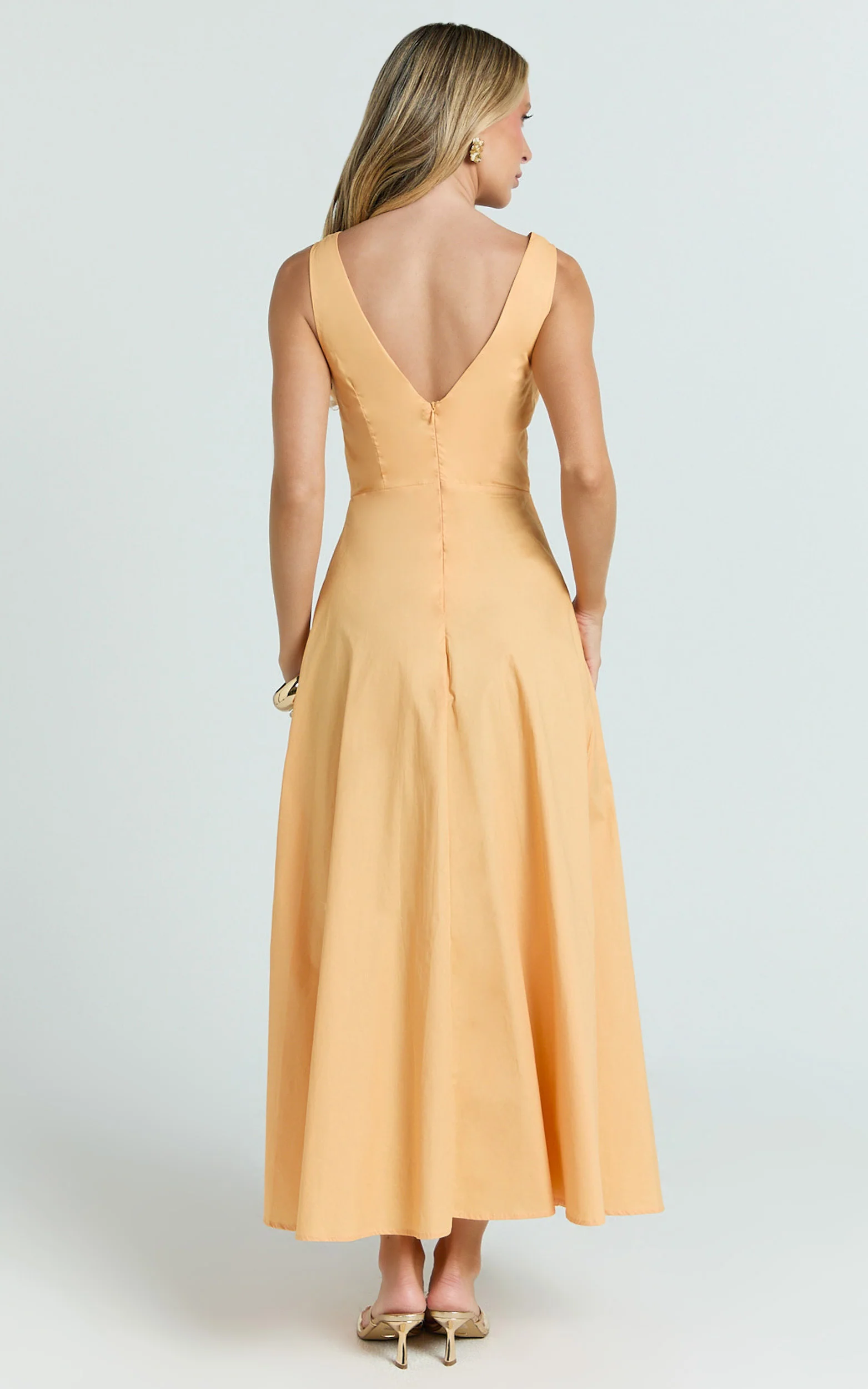 Jaycee Midi Dress - V Neck Trim Detail Fit And Flare Dress in Orange - Image 6