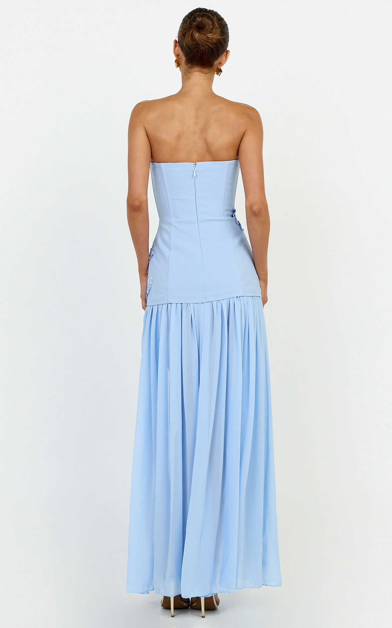 Jefferies Maxi Dress - Peplum Bodice Contrast Georgette Dress in Light Blue - Image 5
