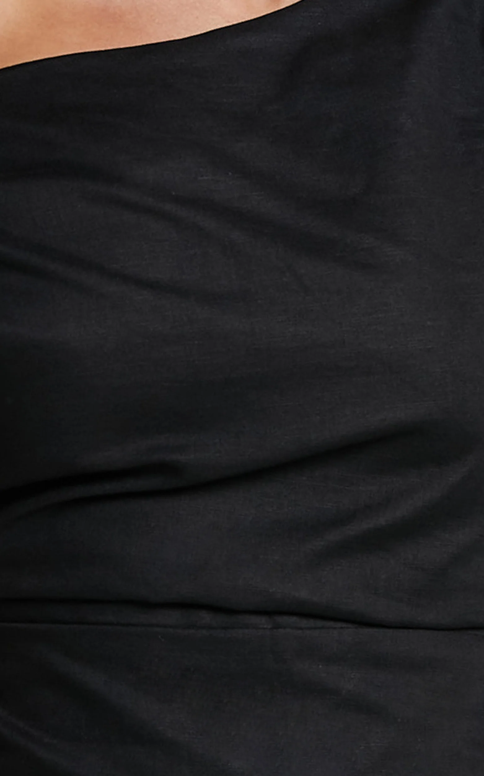 Jeofina Mini Dress - Off The Shoulder Linen Look Dress in Black - Image 9