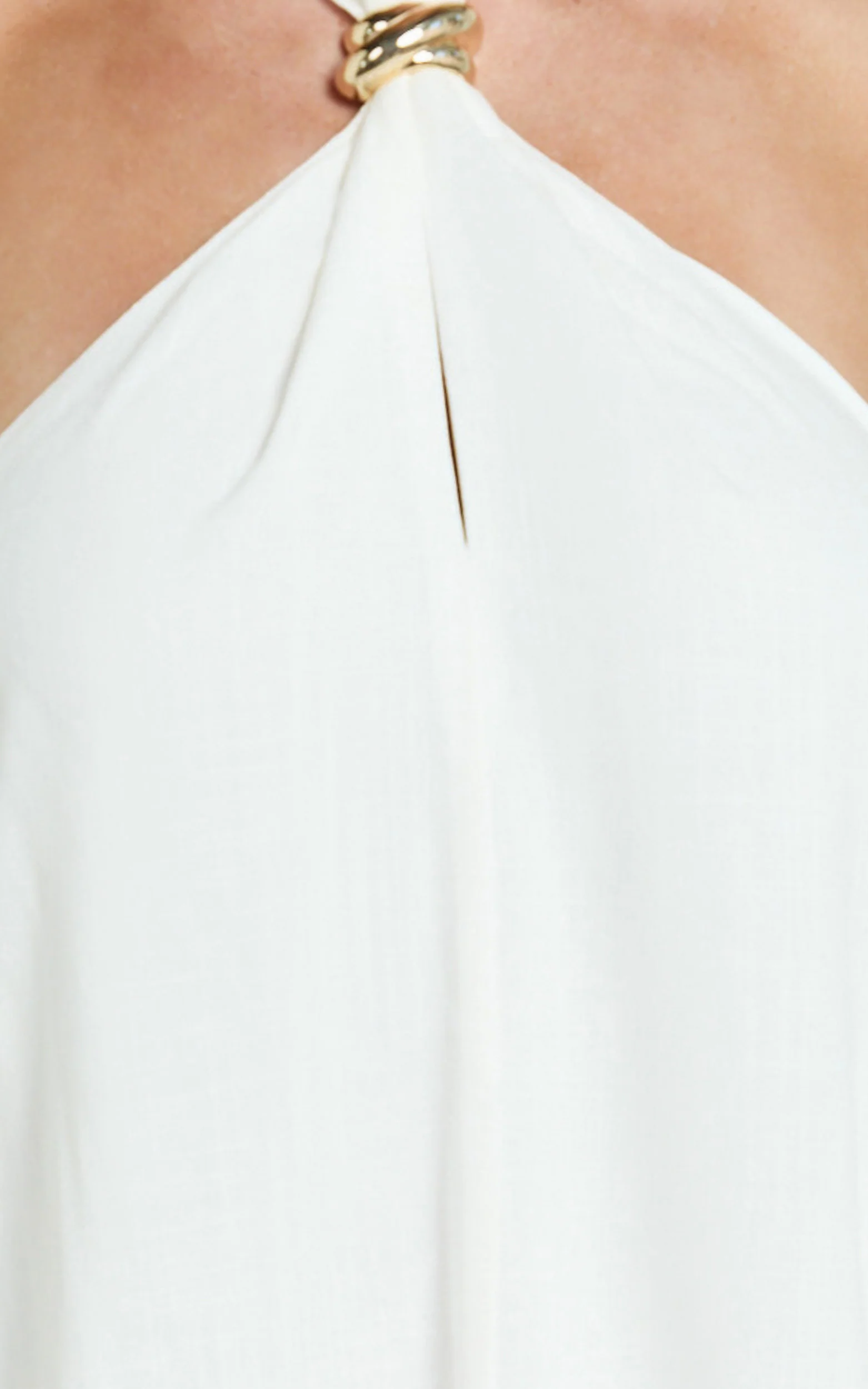 Jhazmine Maxi Dress - Halterneck Linen Gold Trim Dress in Off White - Image 7