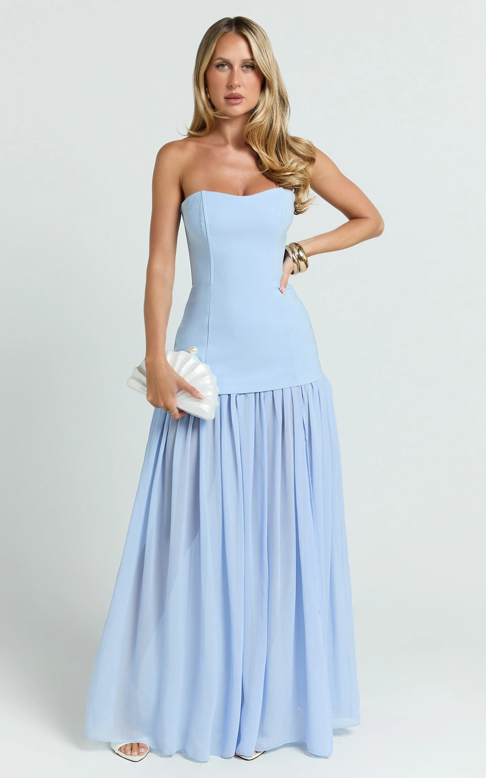 Jocelyn Maxi Dress - Strapless Ruched Fit And Flare Dress in Blue - Image 3