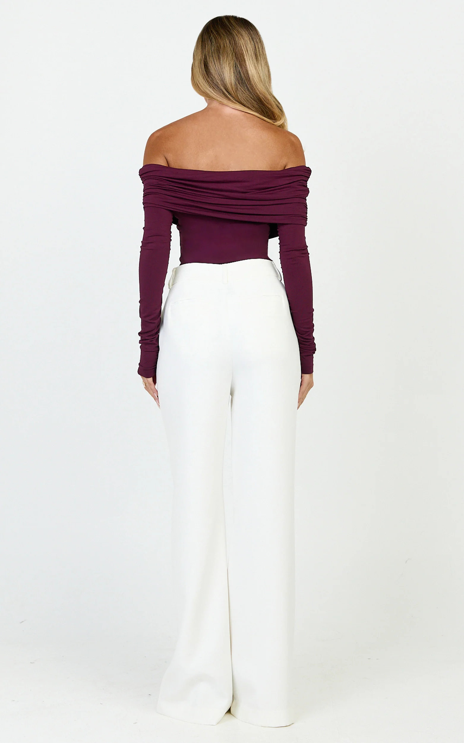 Jolie Top - Off Shoulder Long Sleeve Gathered Top in Wine - Image 5
