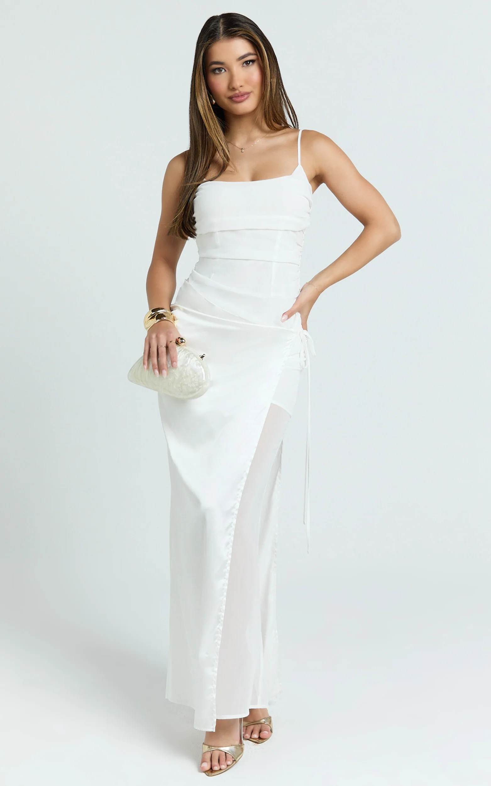Jordyn Maxi Dress - Square Neck Halter Column Dress in White - Image 5