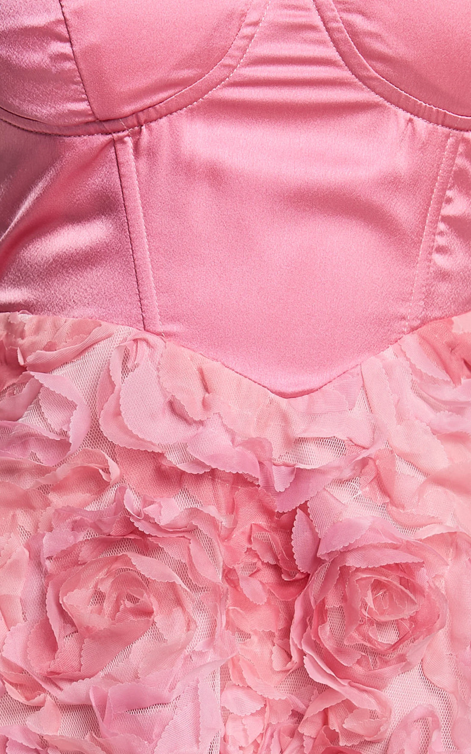 Jovi Mini Dress - Sweetheart Embroidery Rosette Detail Dress in Pink - Image 7