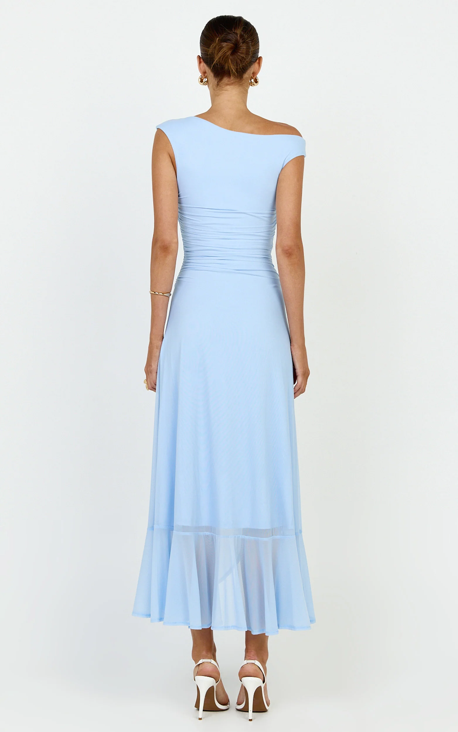 Judee Midi Dress - One Shoulder High Side Split Dress in Light Blue - Image 5