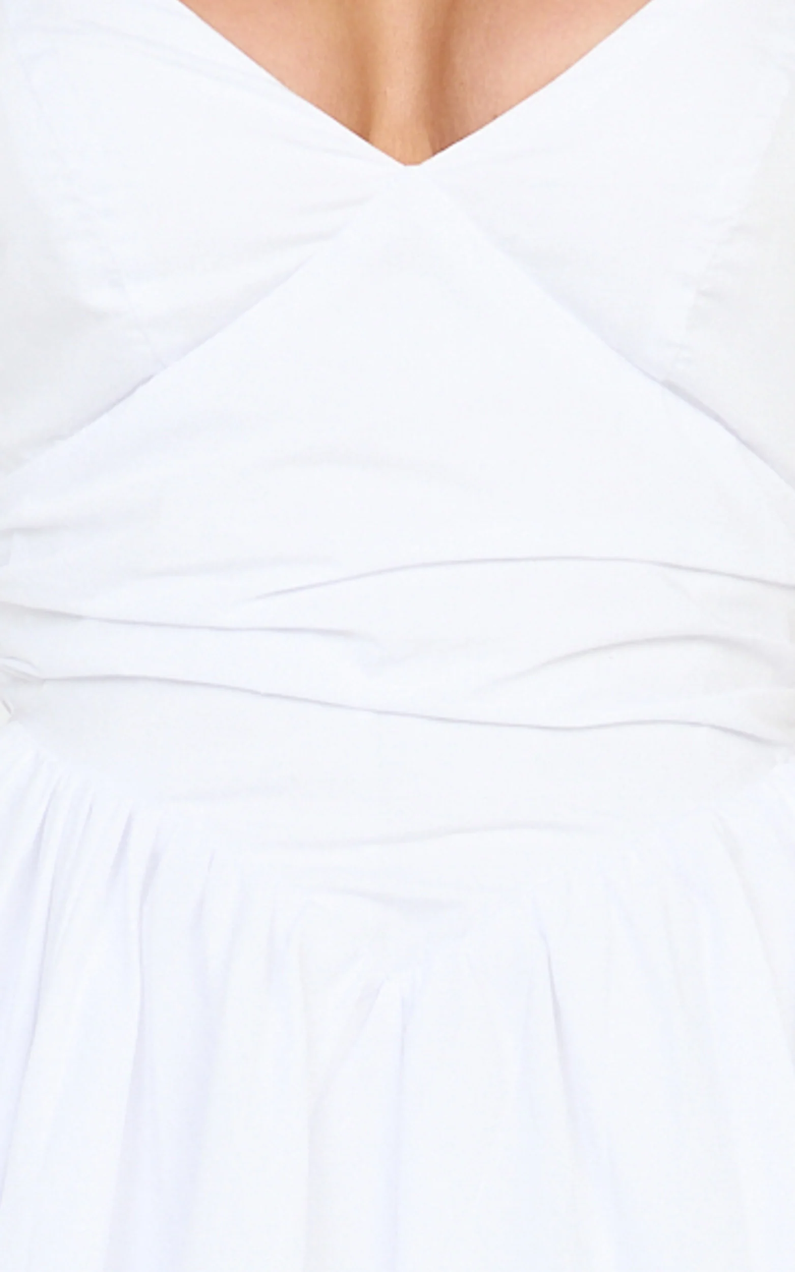 Julie Mini Dress - V Neck Drop V Waist Pleated Dress in White - Image 6