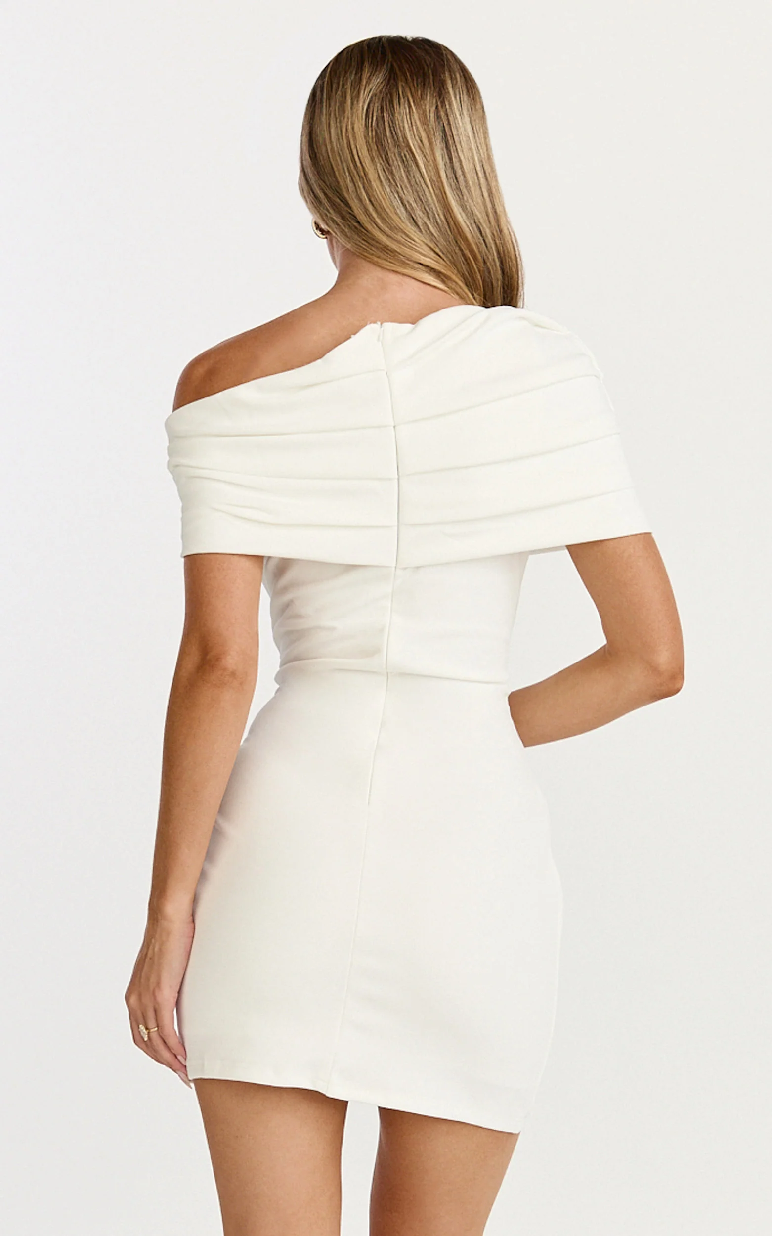 Kairose Mini Dress - Asymmetrical Sleeve Dress in White - Image 5