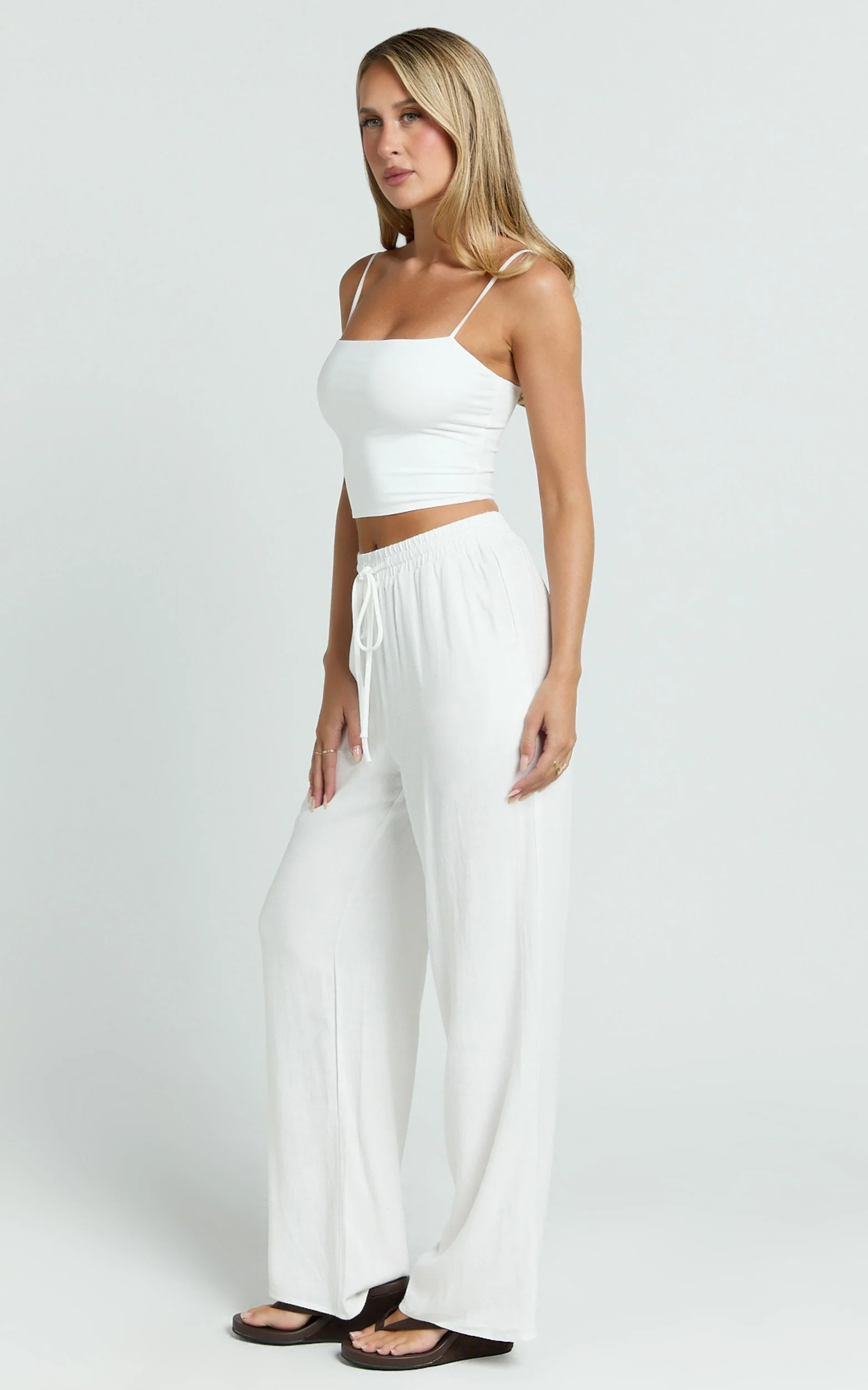 Kala Pants - Mid Waisted Relaxed Elastic Waist Pants in White - Image 4