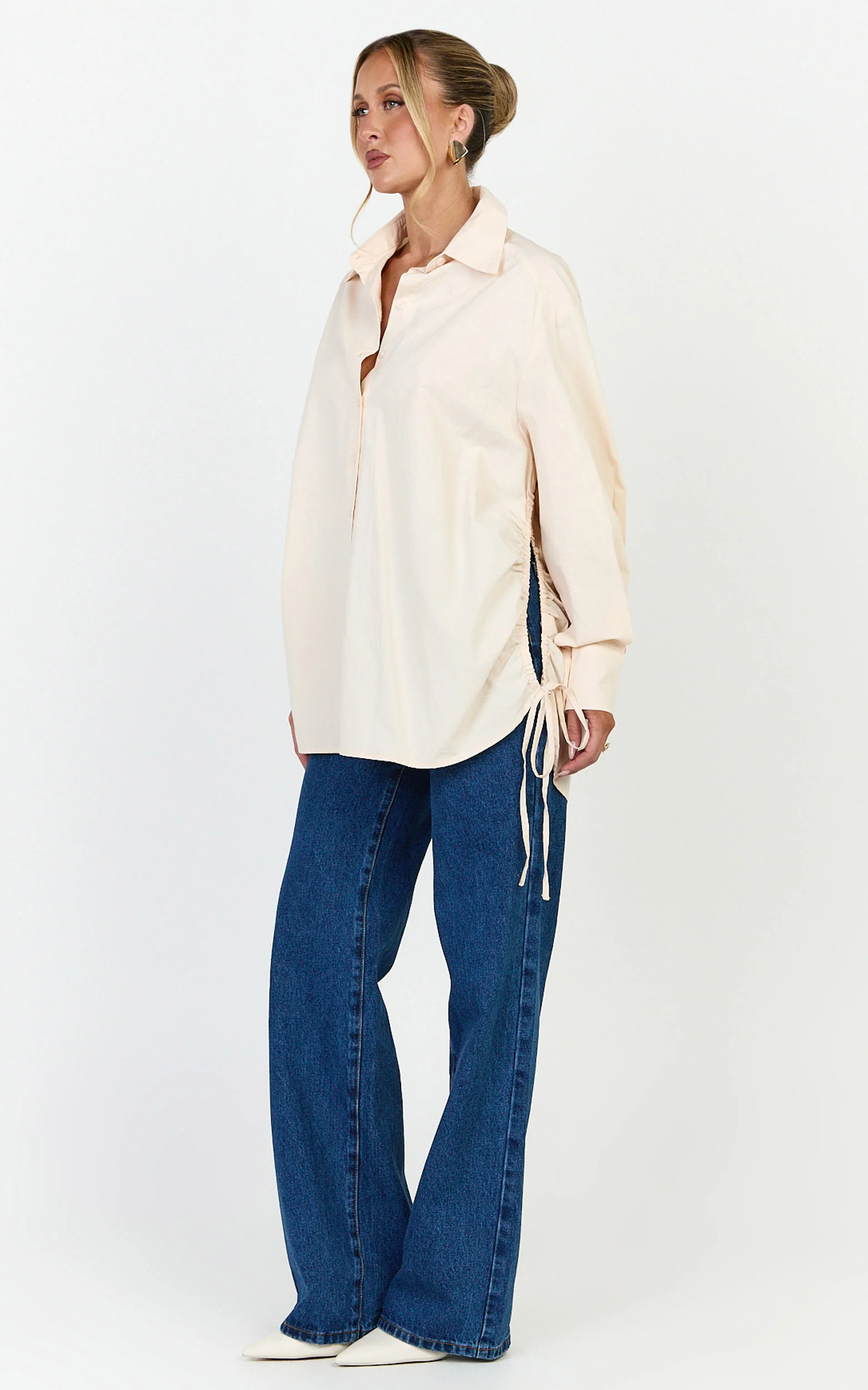 Kalpena Shirt - Ruched Side Oversized Shirt in Neutral - Image 3
