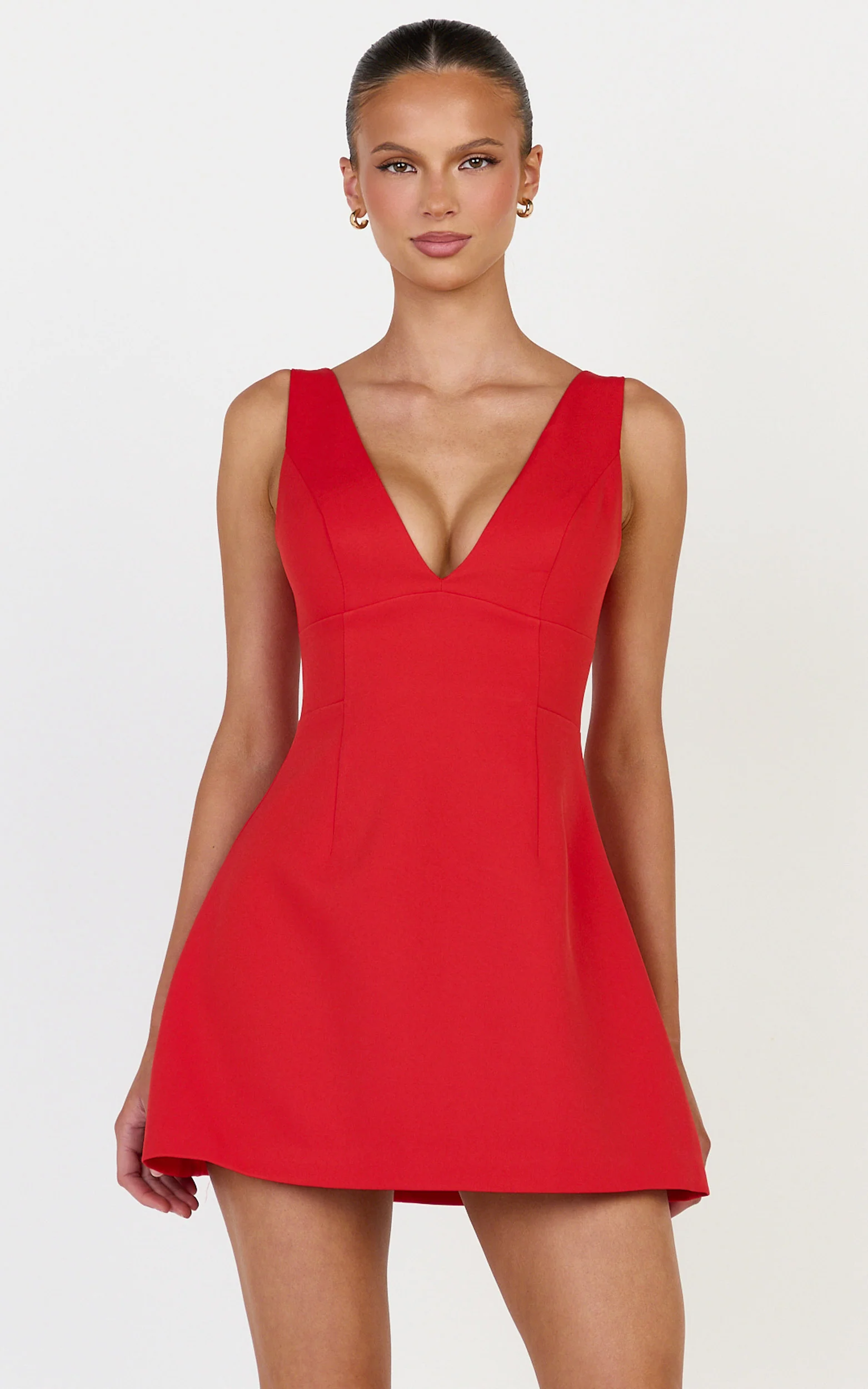 Karissa Mini Dress - V Neck Fit And Flare Dress in Red - Image 2