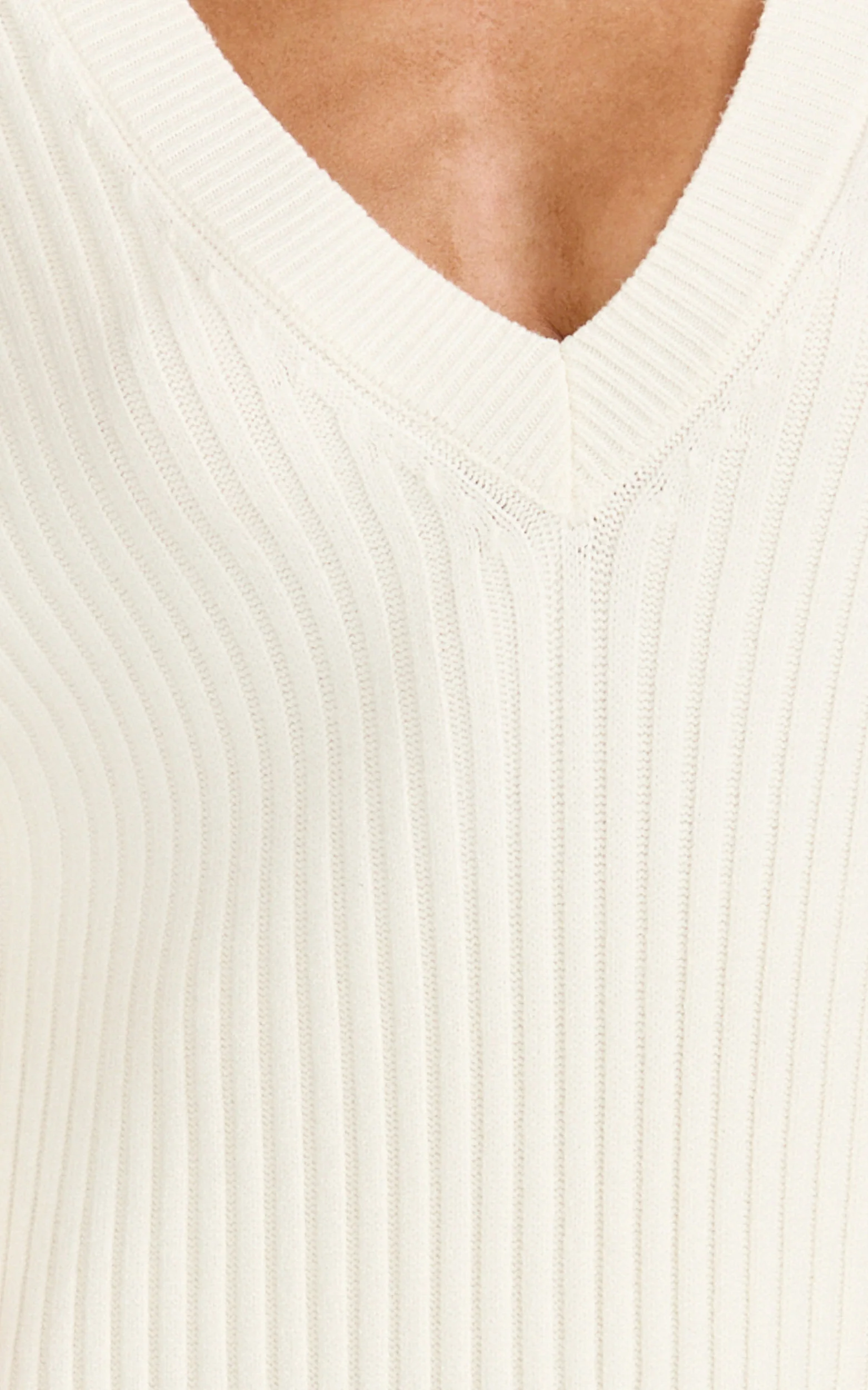 Kartia Midi Dress - V Neck Knit Dress in Off White - Image 9