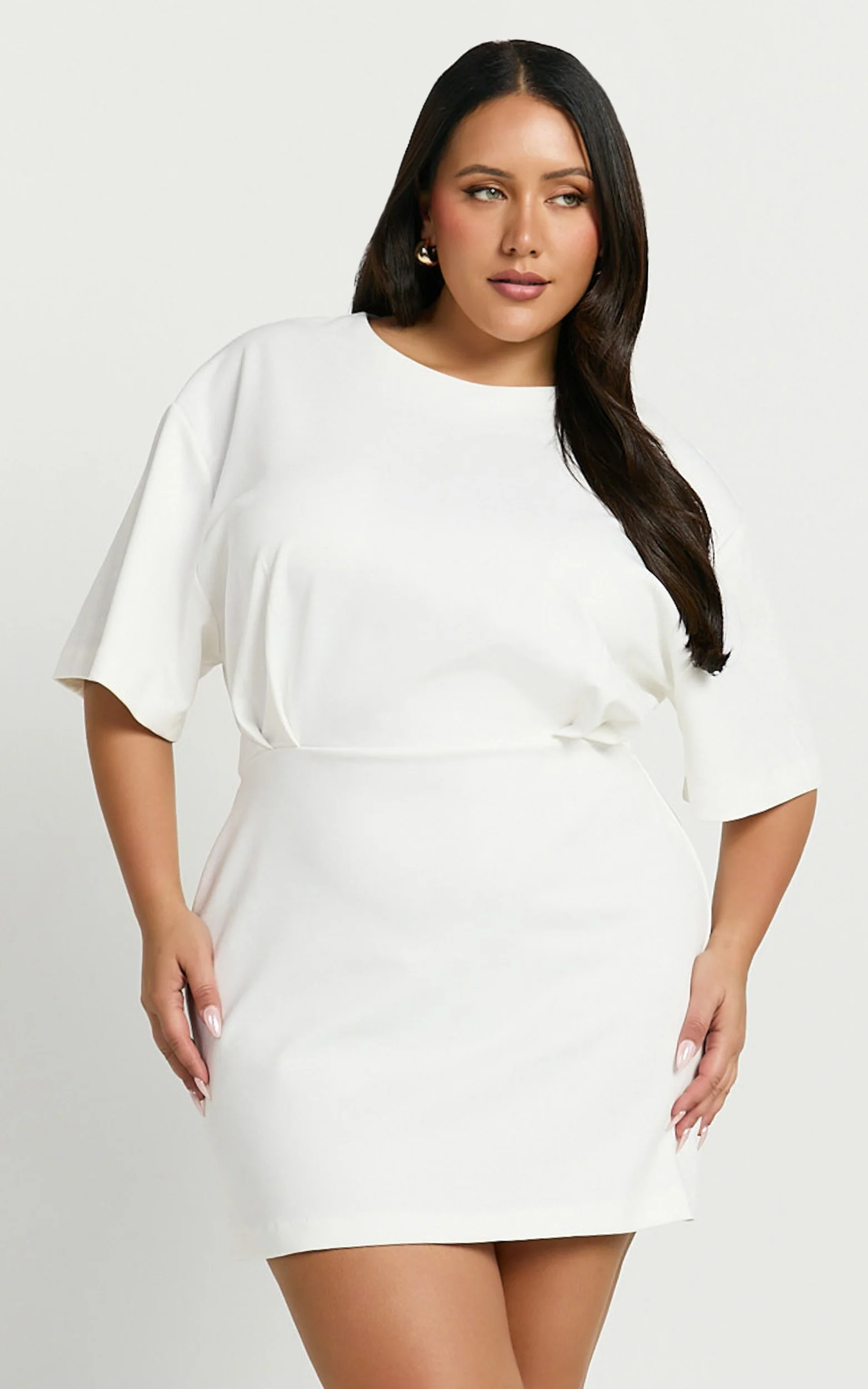 Karyna Mini Dress - Short Sleeve Boxy T-shirt Dress in White - Image 3
