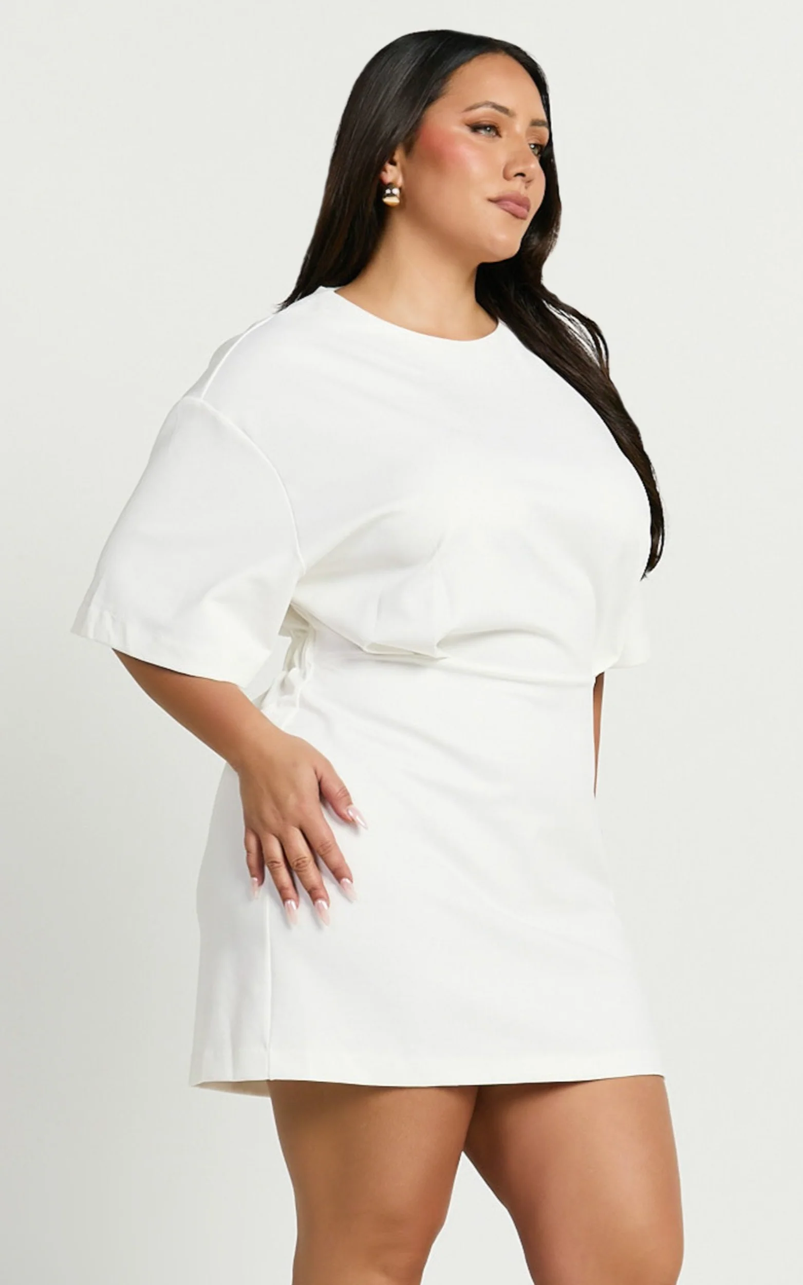 Karyna Mini Dress - Short Sleeve Boxy T-shirt Dress in White - Image 9