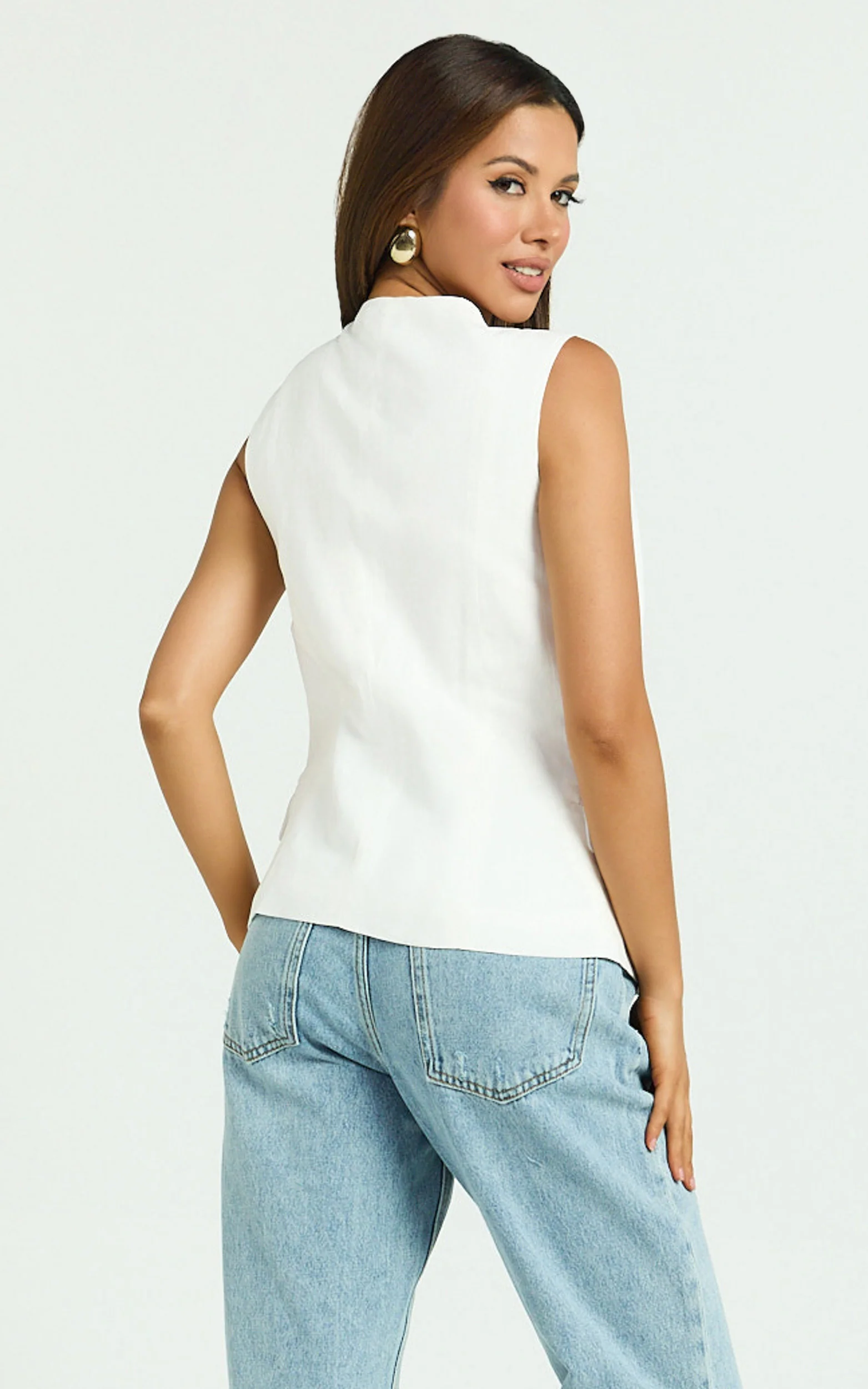 Katia Top - Tie Front V Neck Top in White - Image 7