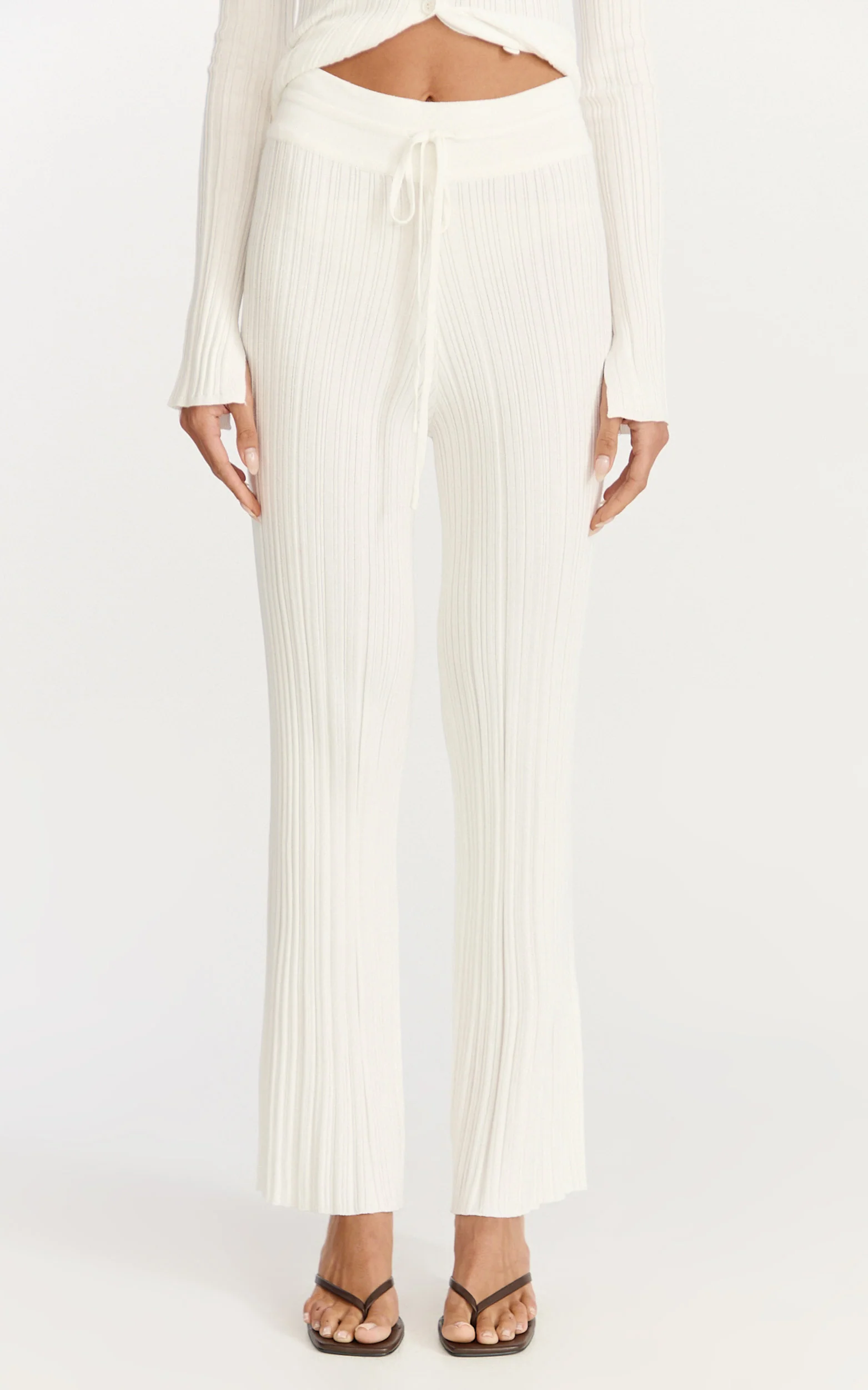Kelsey Pants - High Drawstring Waist Knit Pants in Cream - Image 3
