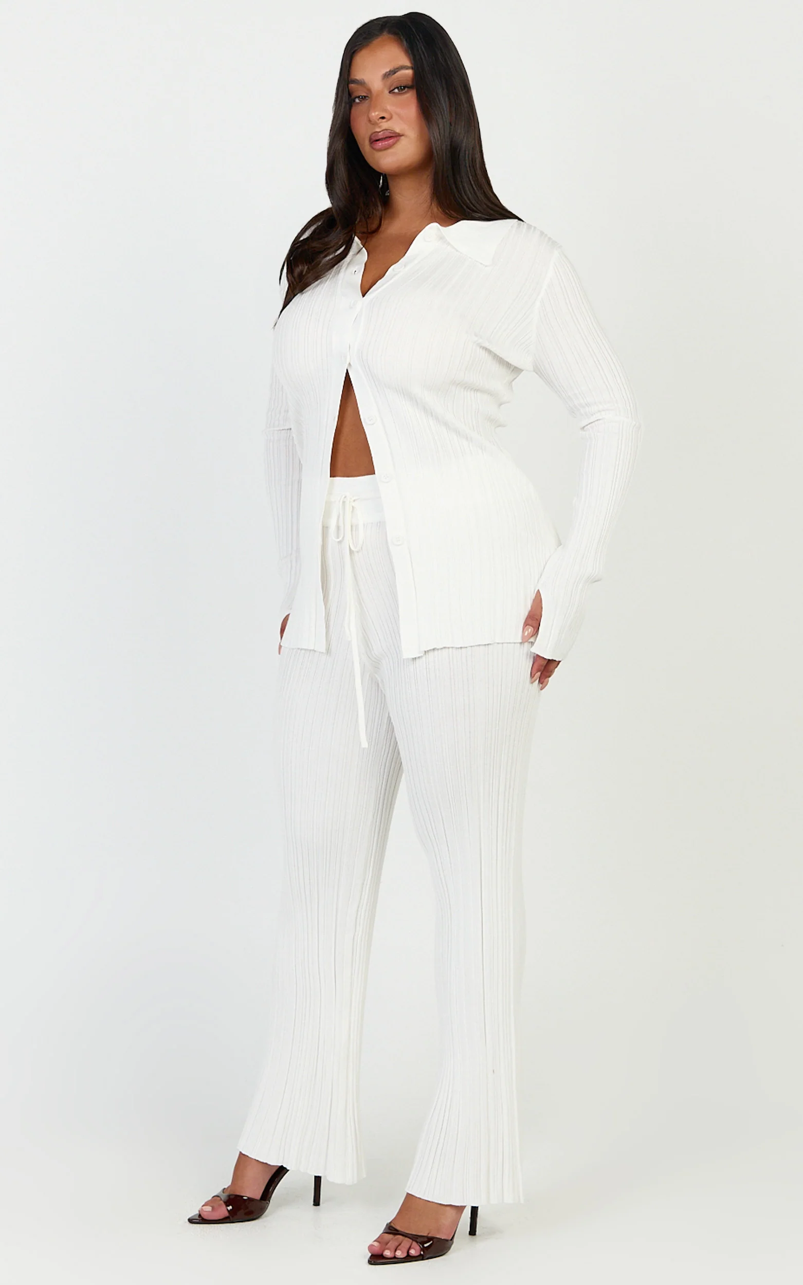 Kelsey Pants - High Drawstring Waist Knit Pants in Cream - Image 4