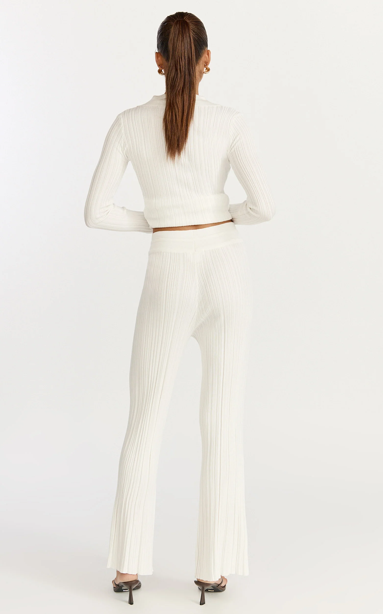 Kelsey Pants - High Drawstring Waist Knit Pants in Cream - Image 8