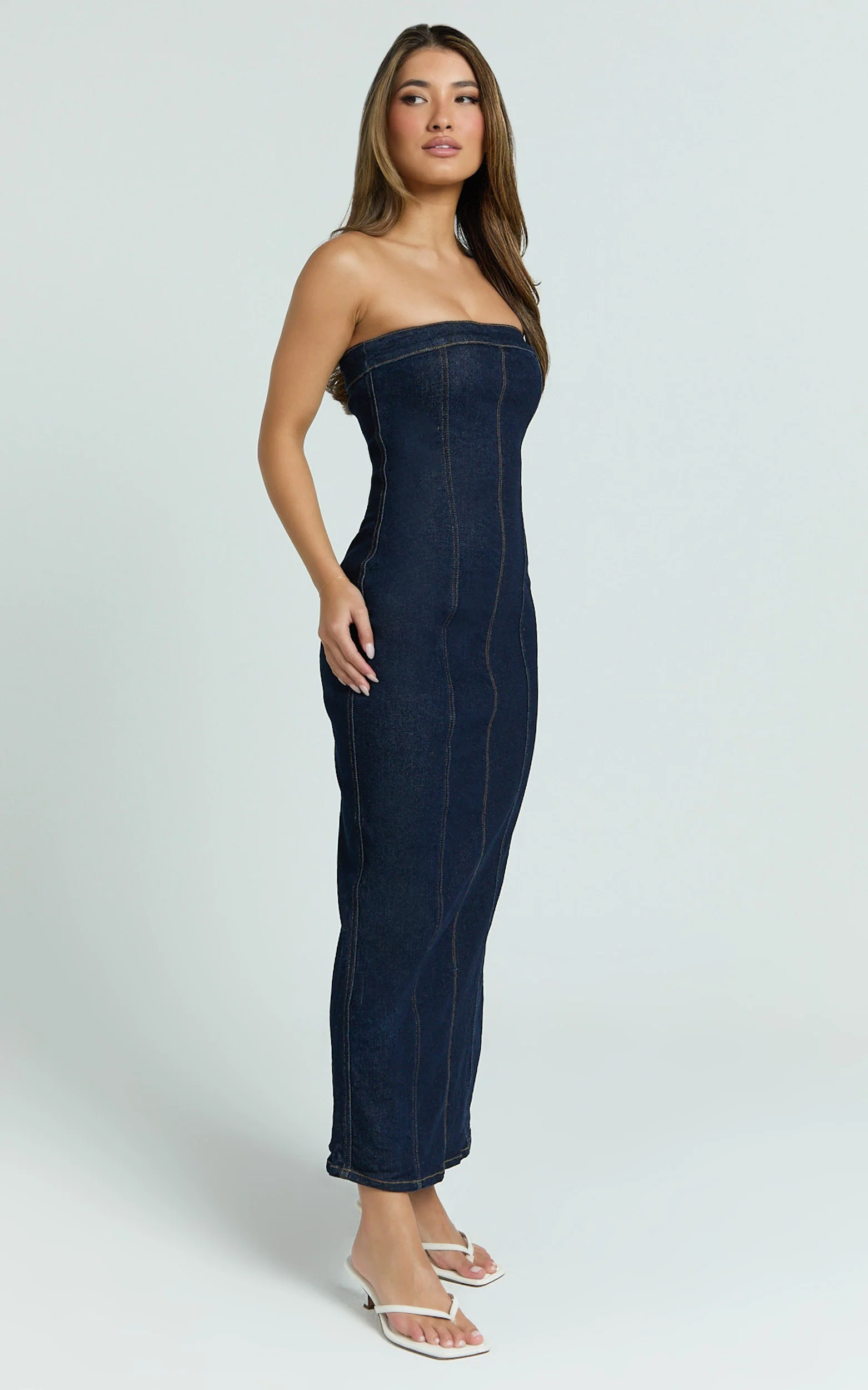 Keziah Maxi Dress - Denim Strapless Bodycon Dress in Indigo Wash - Image 2
