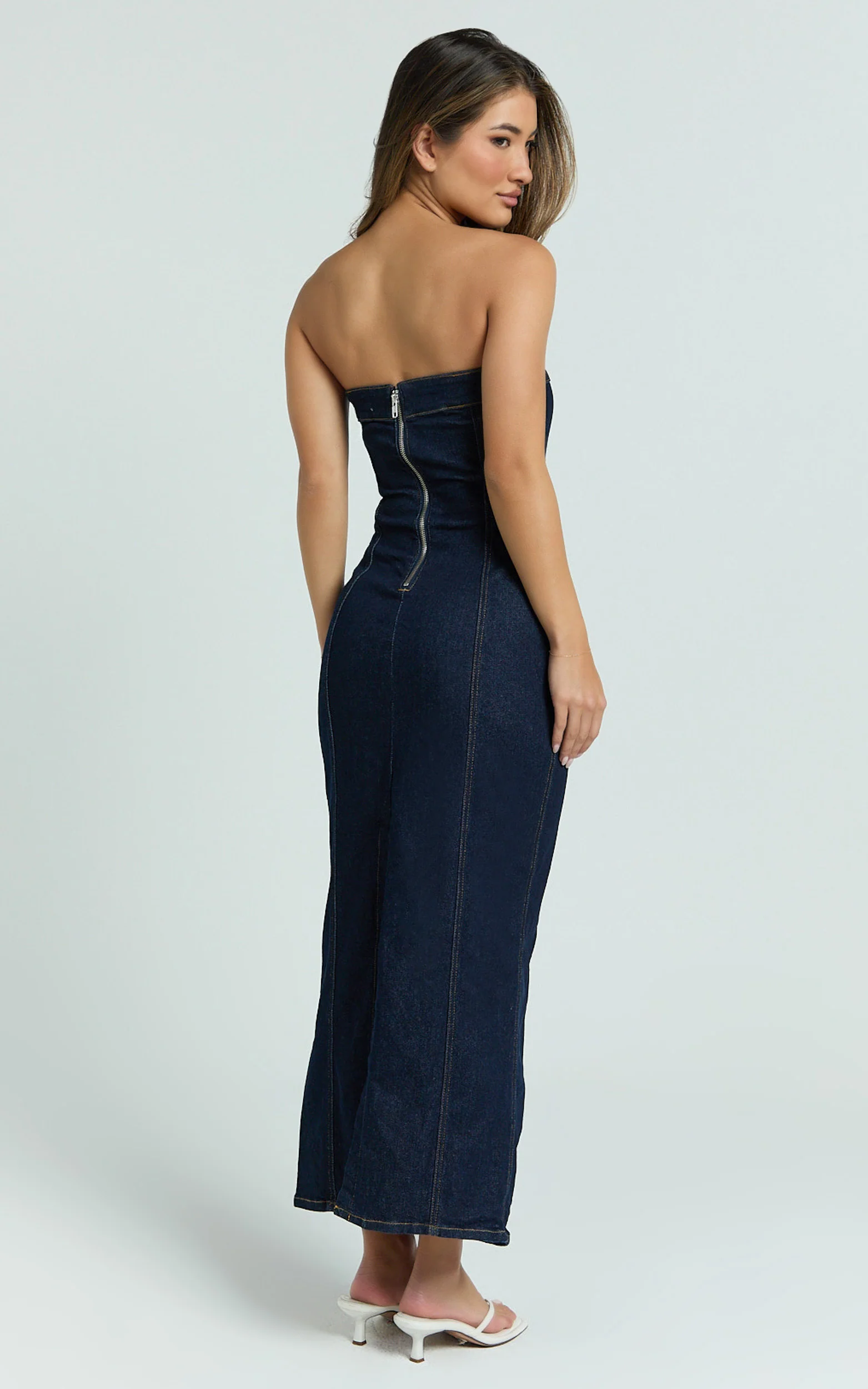 Keziah Maxi Dress - Denim Strapless Bodycon Dress in Indigo Wash - Image 6