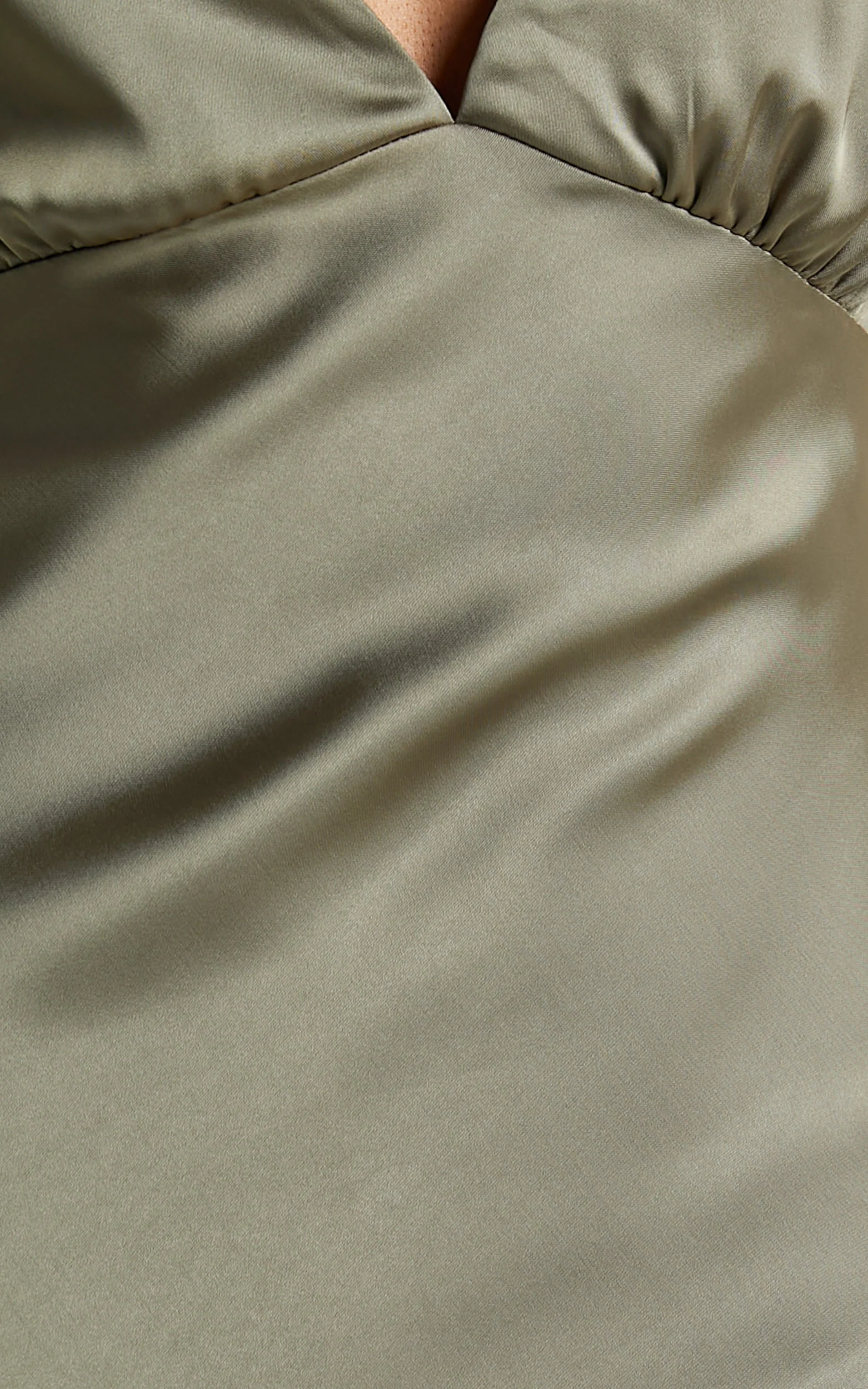 Khalani Maxi Dress - Deep V Neck Satin Slip Dress in Dark Olive - Image 6