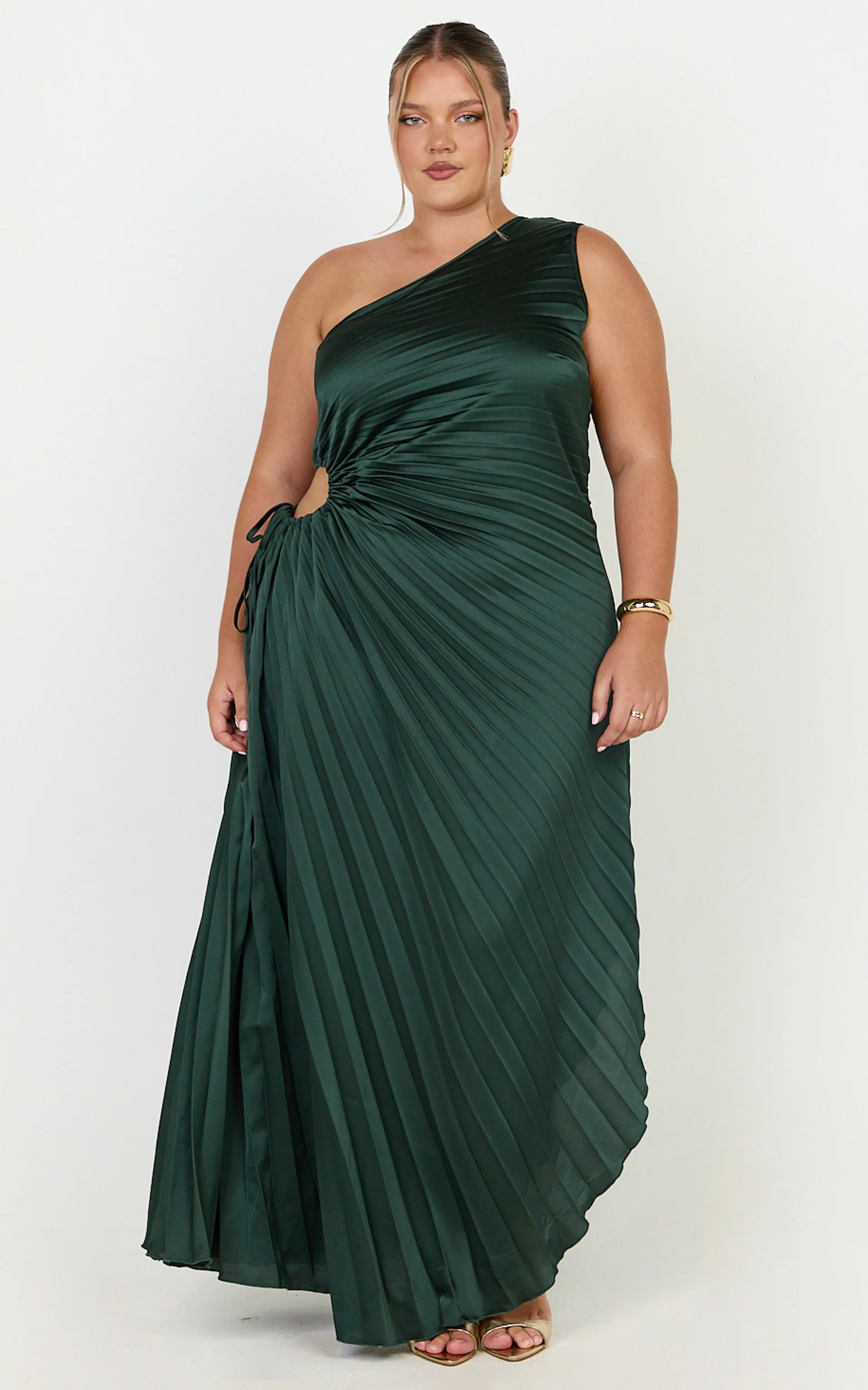 Kitsune Maxi Dress - One Shoulder Cut Out Dress in Emerald Green - Image 4