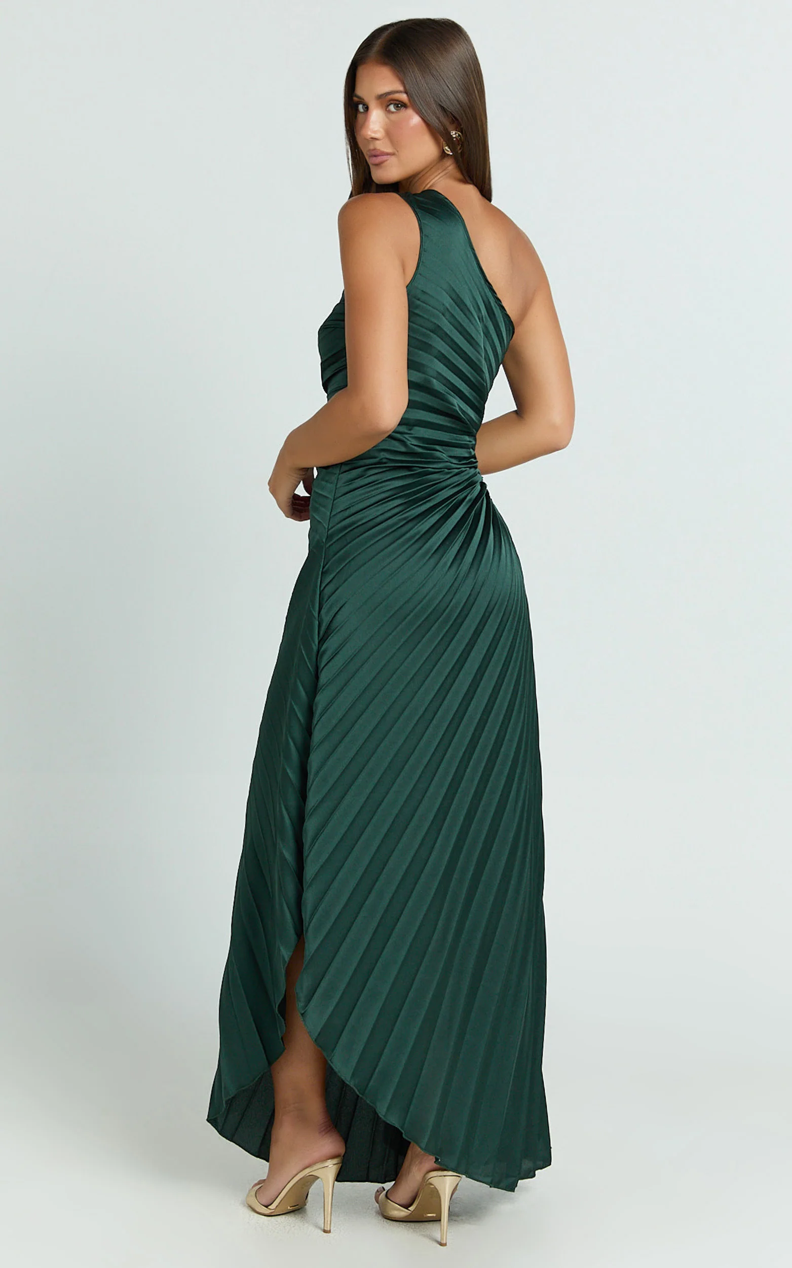 Kitsune Maxi Dress - One Shoulder Cut Out Dress in Emerald Green - Image 7