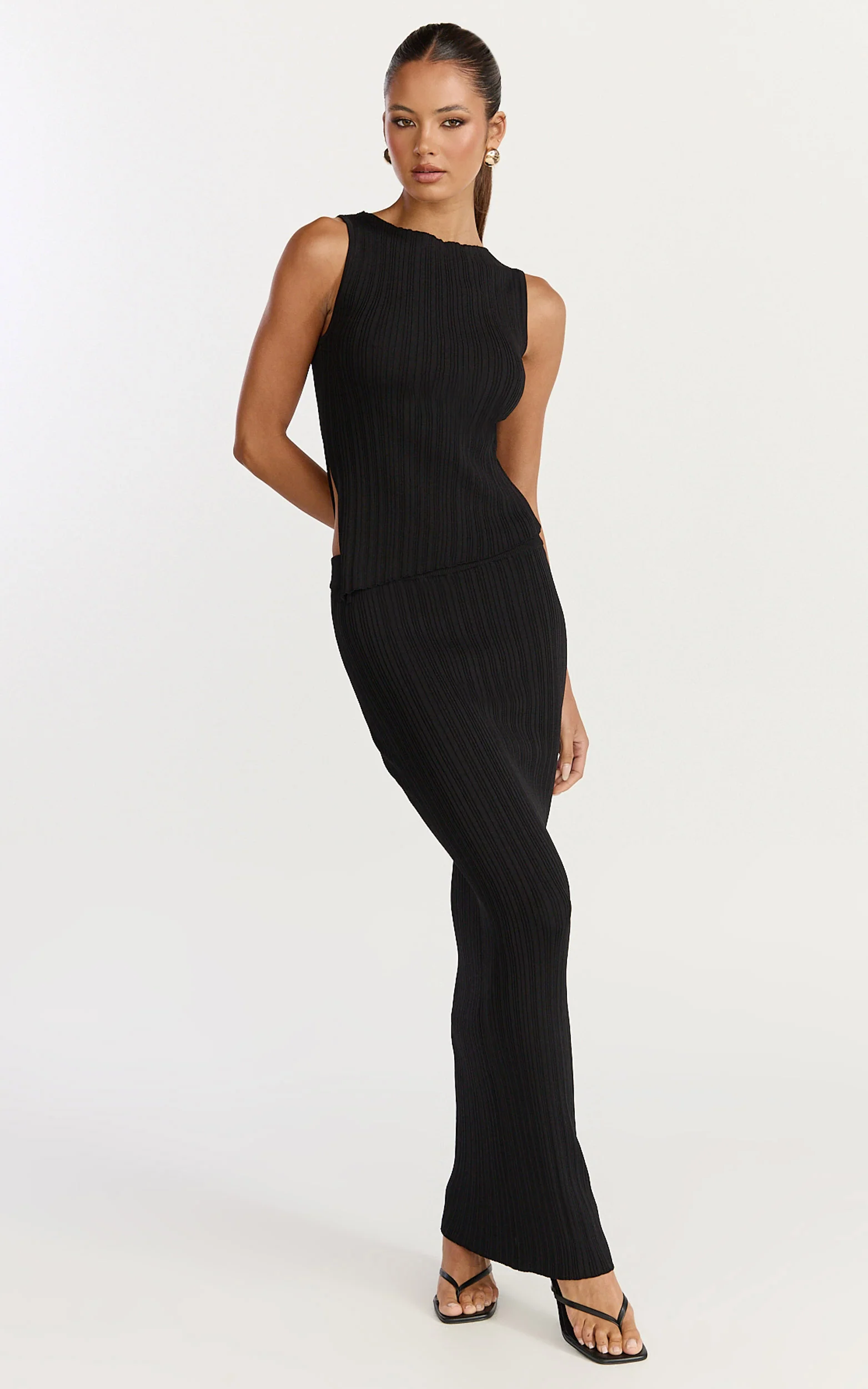 Klarisse Two Piece Top and Skirt Set - Asym Top and Maxi Skirt Set in Black - Image 6