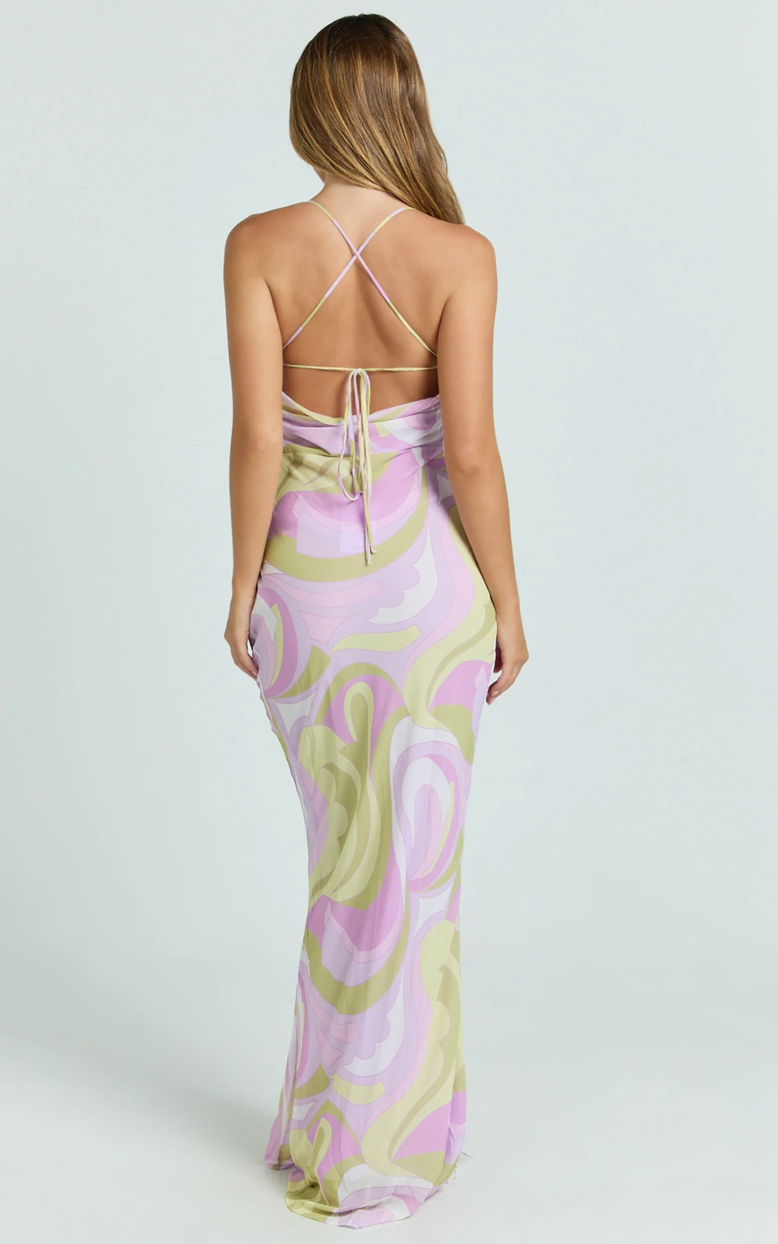 Krishna Maxi Dress - Strappy Scoop Neck Floral Placement Print Georgette Dress in Pucci Print - Image 5