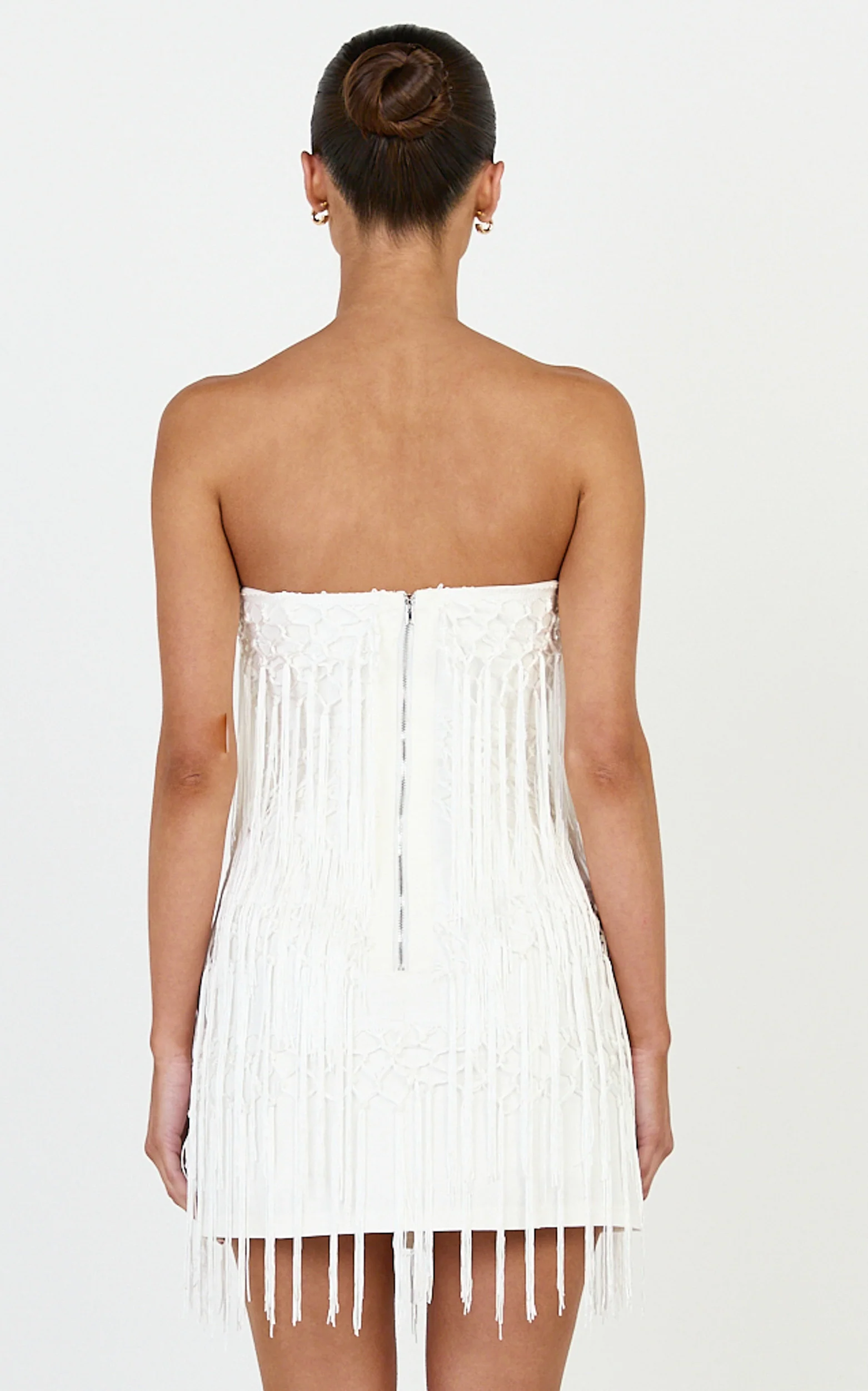 Kyle Mini Dress - Strapless Tassel Bodycon Dress in White - Image 5