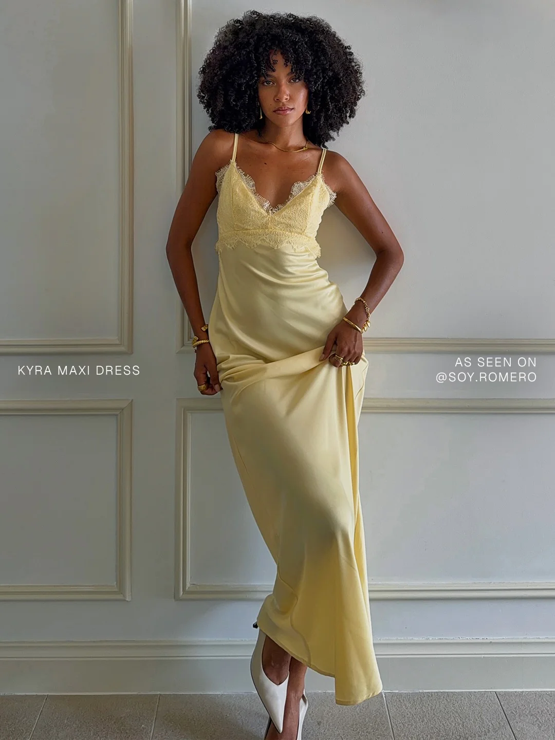 Kyra Maxi Dress - Lace Bust And Tie Back Satin Dress in Lemon - Image 7