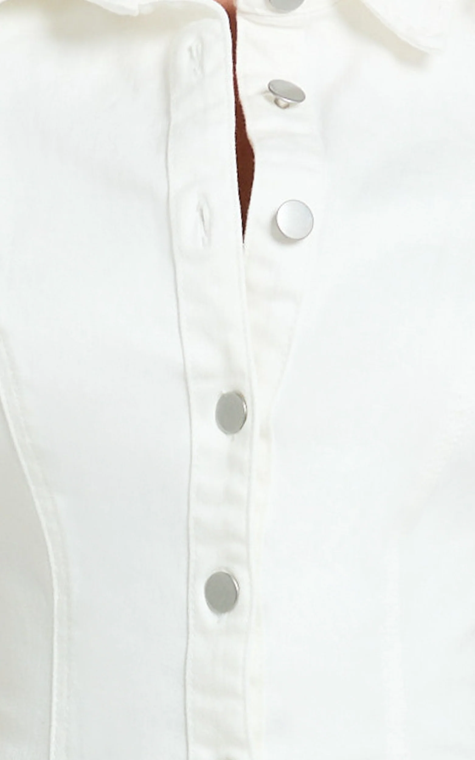 Laine Mini Dress - Button Down Denim Shirt Dress in White - Image 7