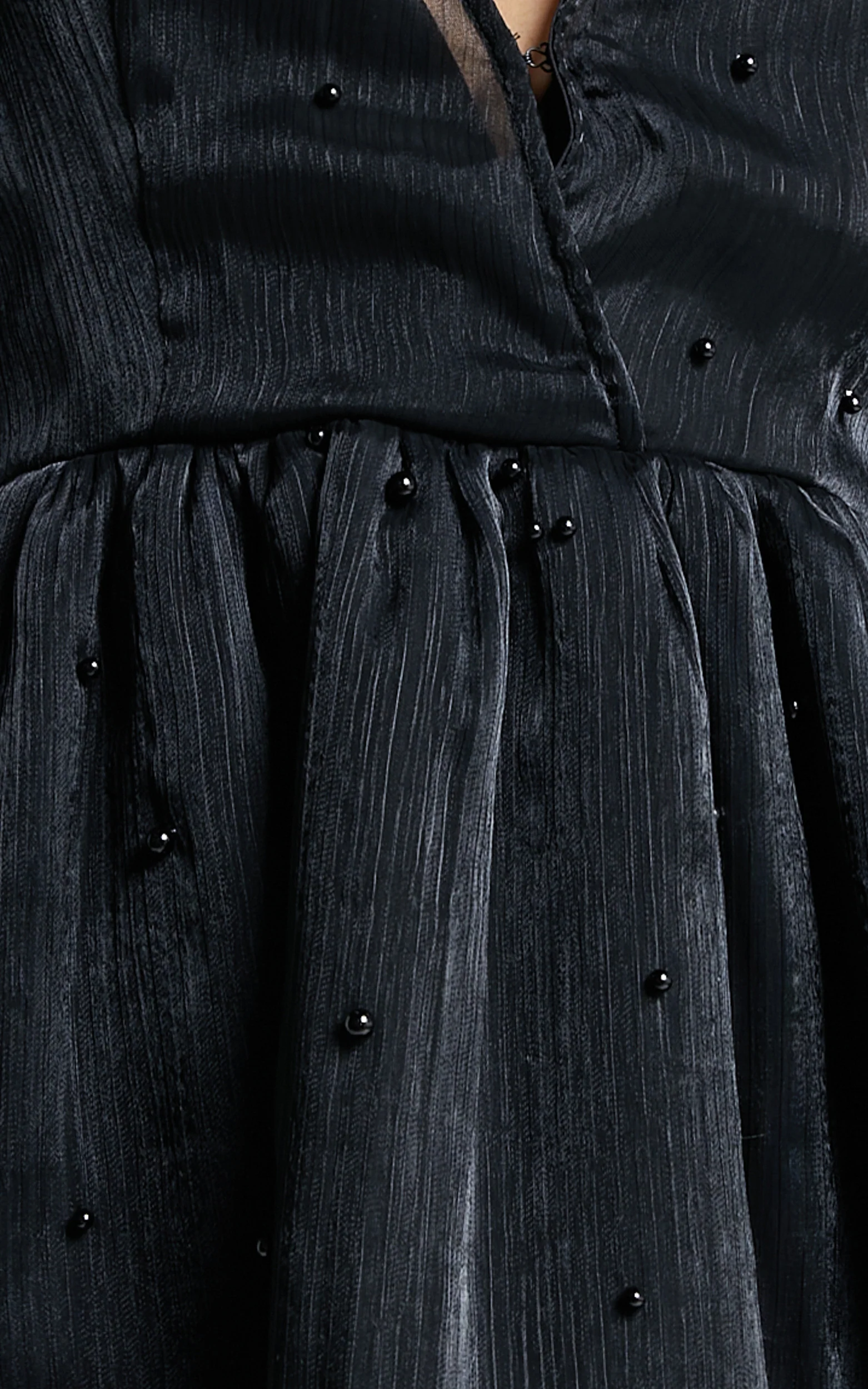 Lanna Mini Dress - Long Puff Sleeve V Neck Dress in Black - Image 7