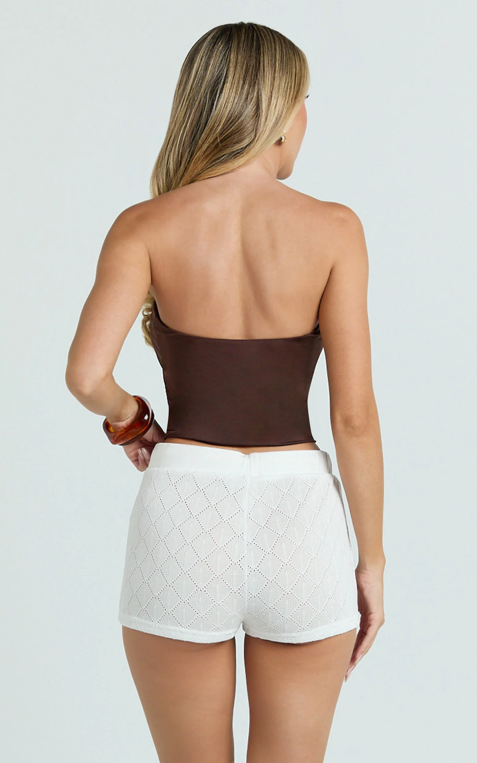 Laurel Shorts - Drawstring Crochet Mini Shorts in Off White - Image 6