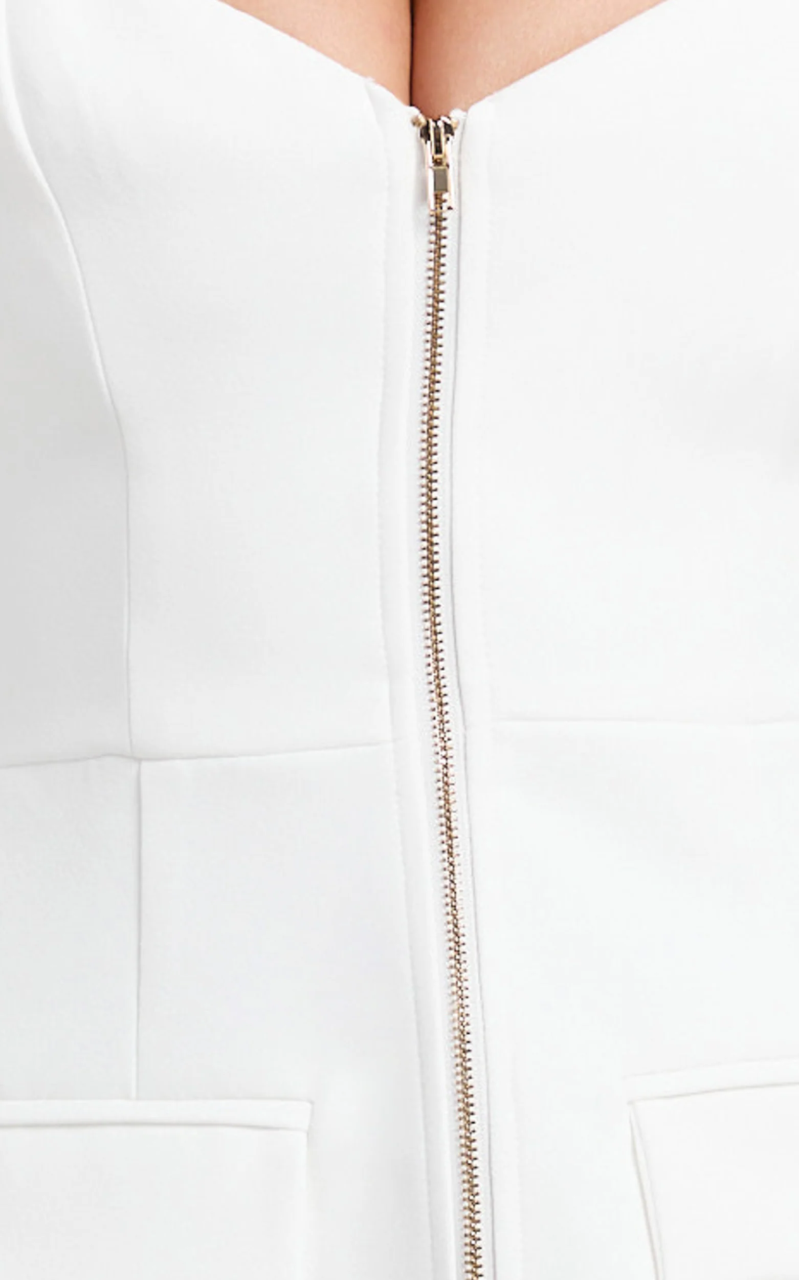 Lausanne Mini Dress - Sweetheart Neck Long Sleeve Zip Front Tulip Dress in White - Image 8