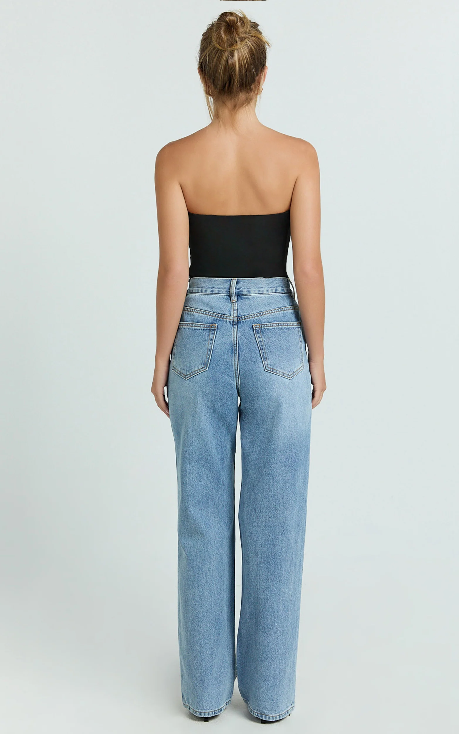 Leauna Jeans - Rhinestone Embellished High Waist Wide Leg Jeans in Mid Blue Wash - Image 7