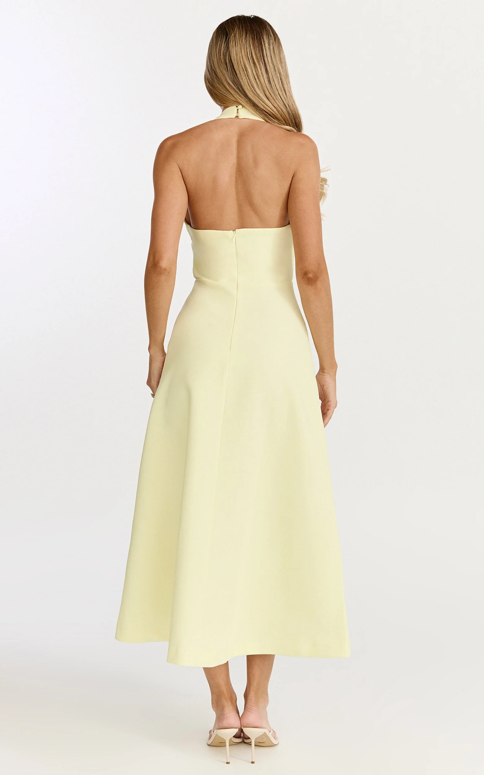 Leilani Midi Dress - Plunge Neck Hardware Fit and Flare Dress in Lemon - Image 5