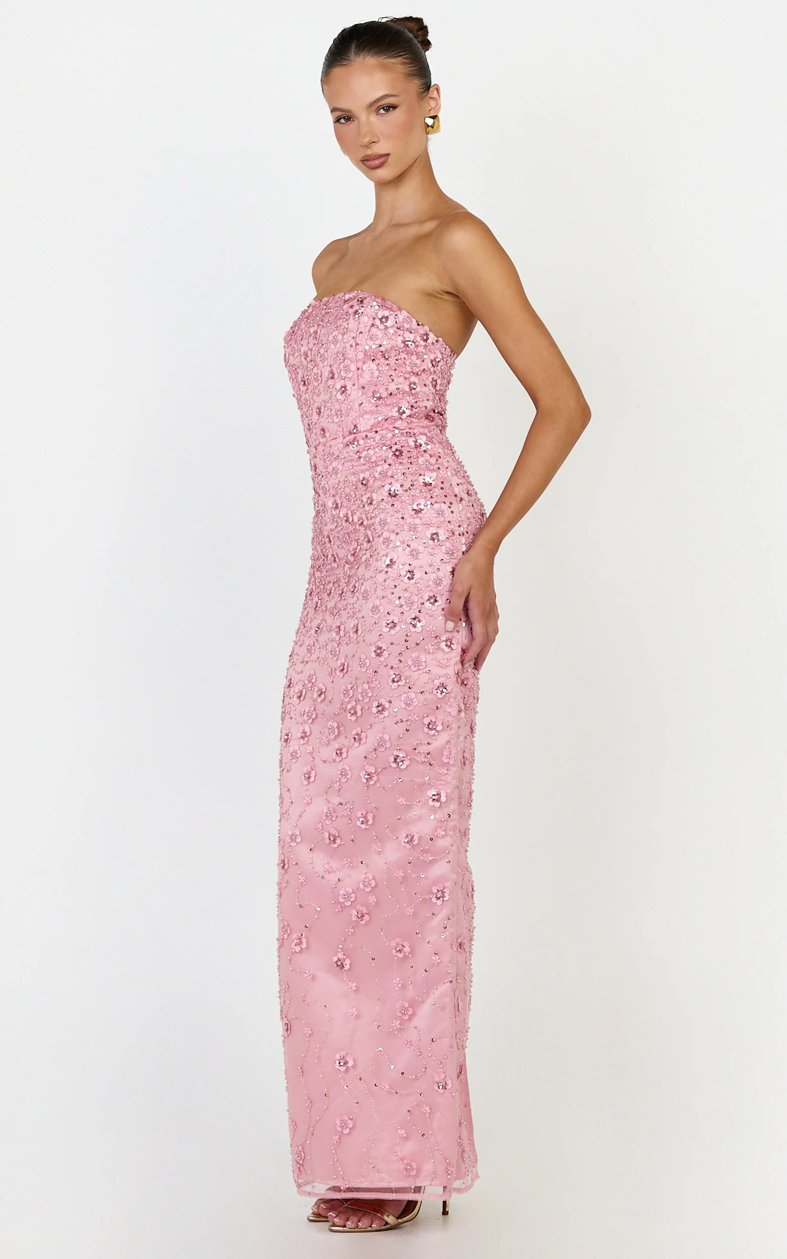 Leona Maxi Dress - Strapless Sequin Column Dress in Pink - Image 5
