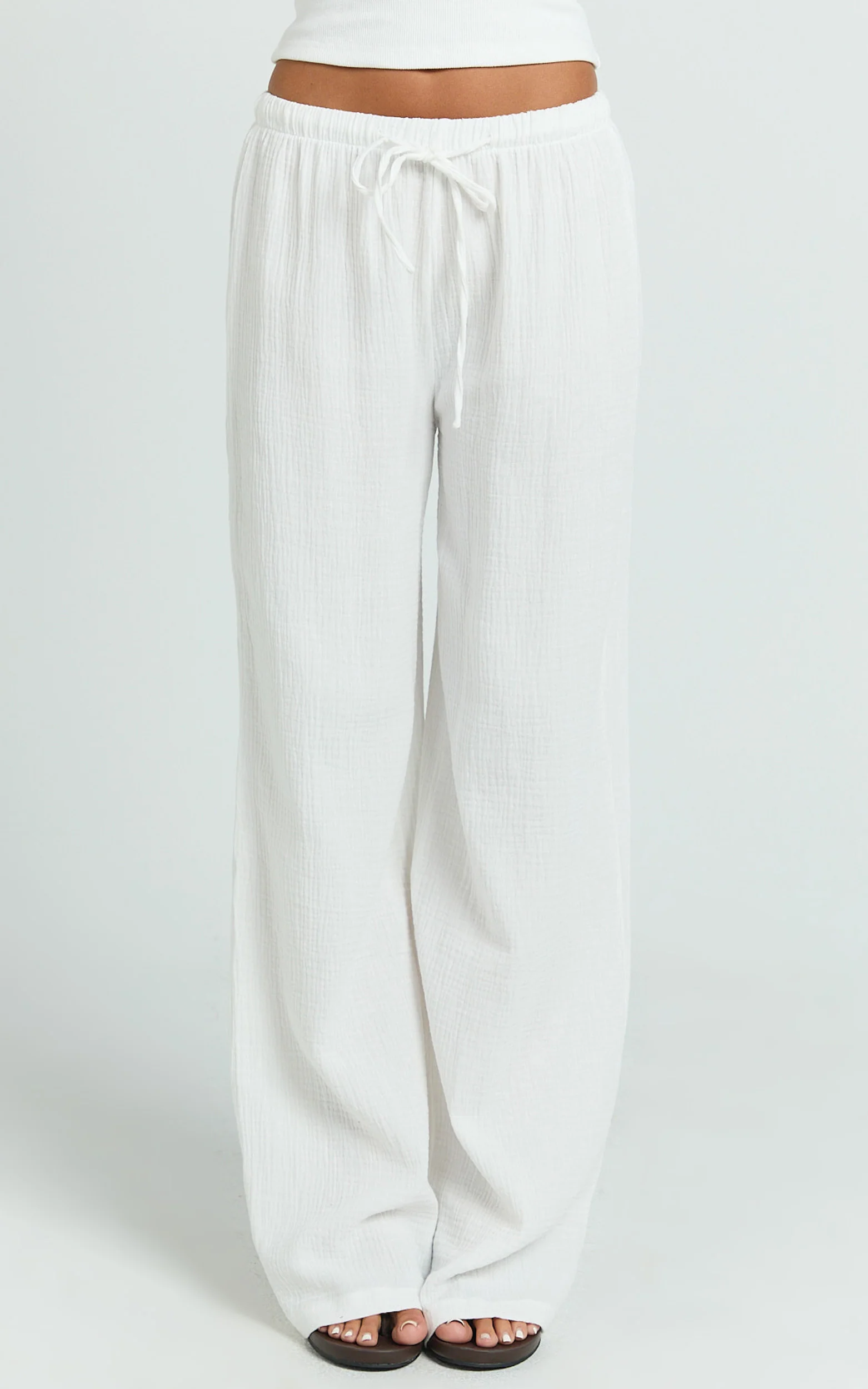 Leonie Pants - Mid Waisted Cheesecloth Relaxed Pants in White - Image 2