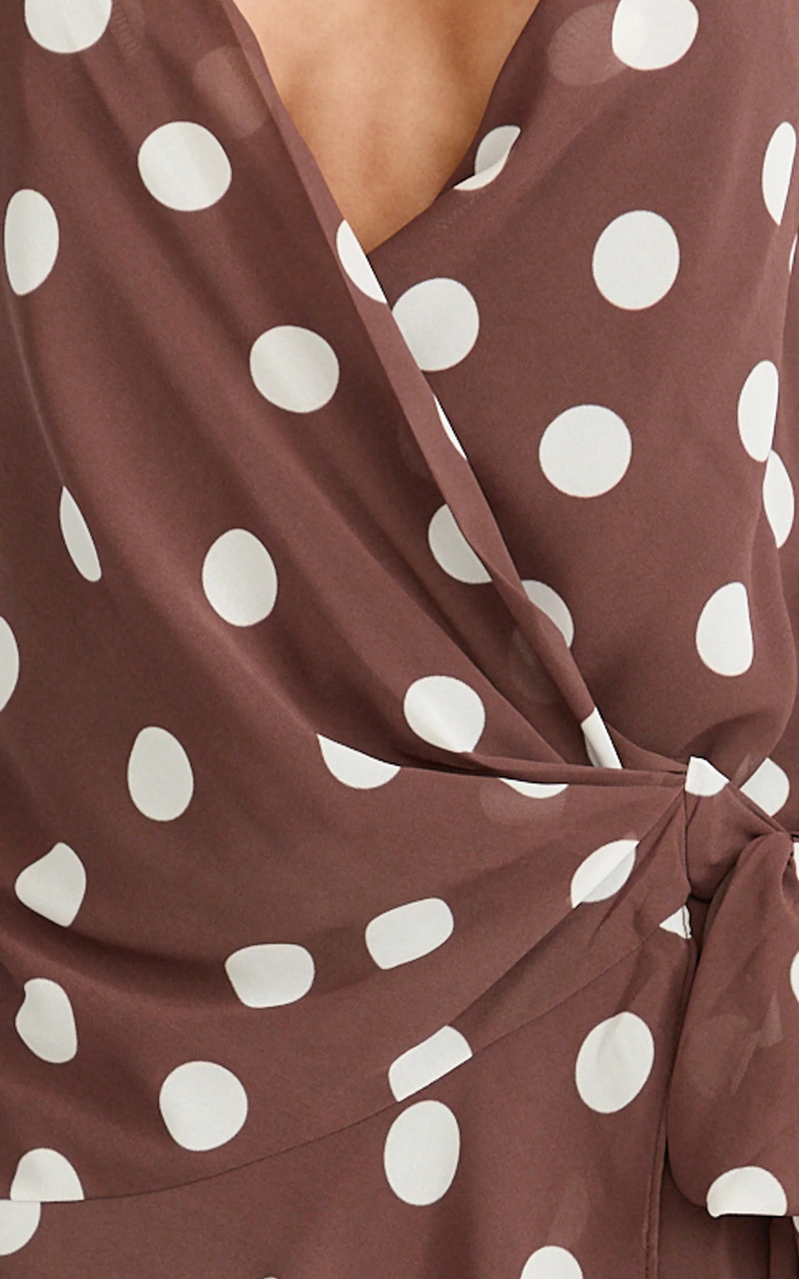 Lia Mini Dress - Wrap Around Dress in Choc Polka Dot - Image 7