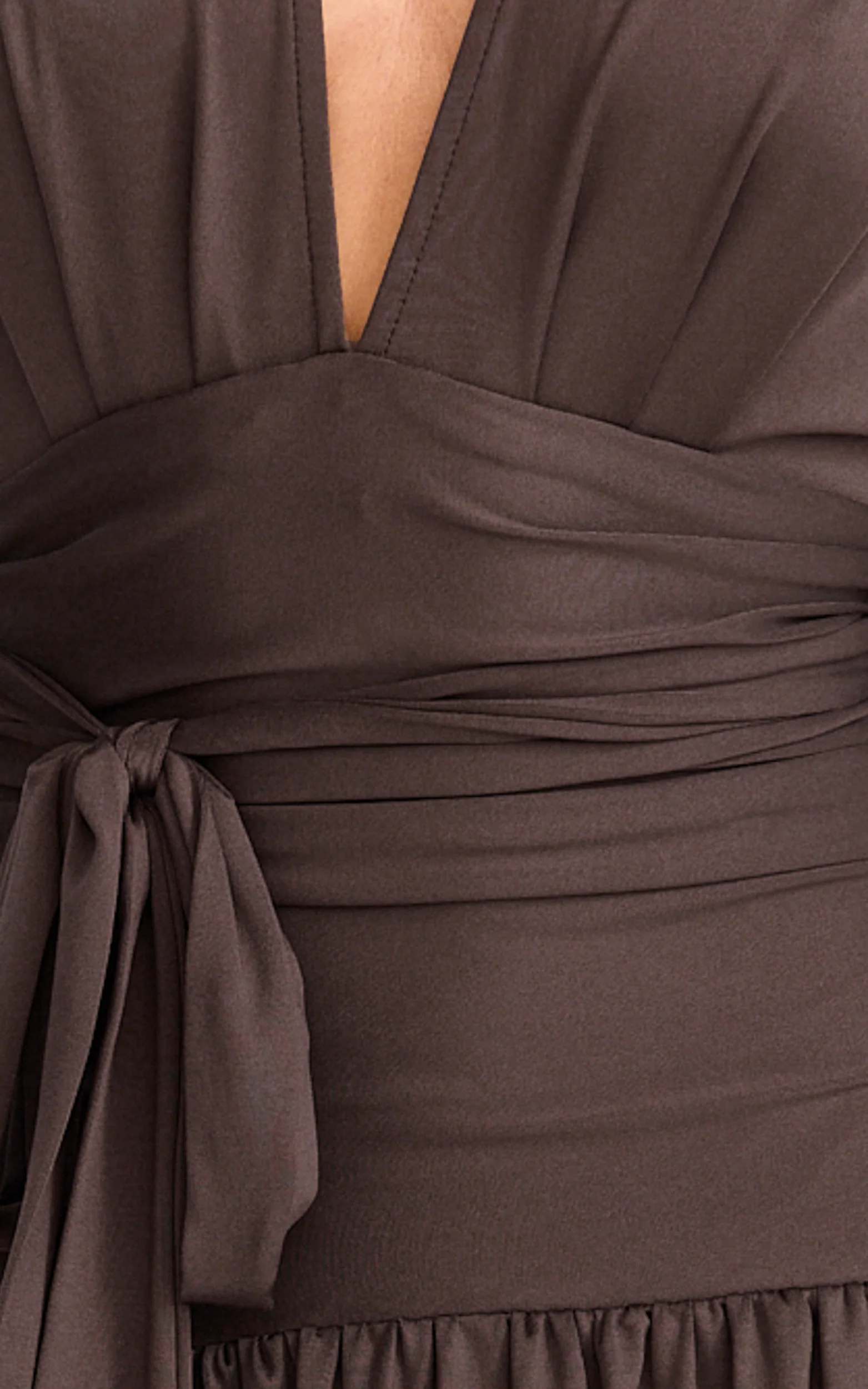 Liana Maxi Dress - Wide Sleeve Tie Waist Maxi Dress in Chocolate - Image 6