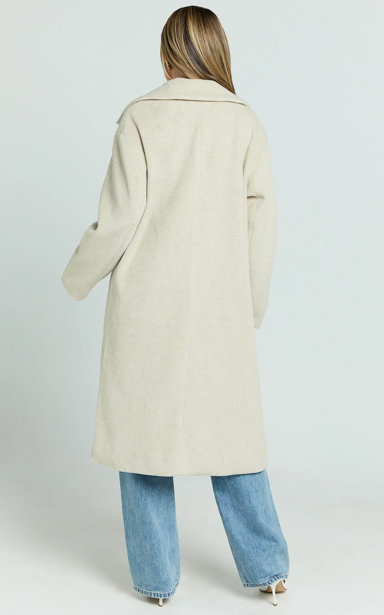 Libee Coat - Double Breasted Longline Coat in Oatmeal - Image 10