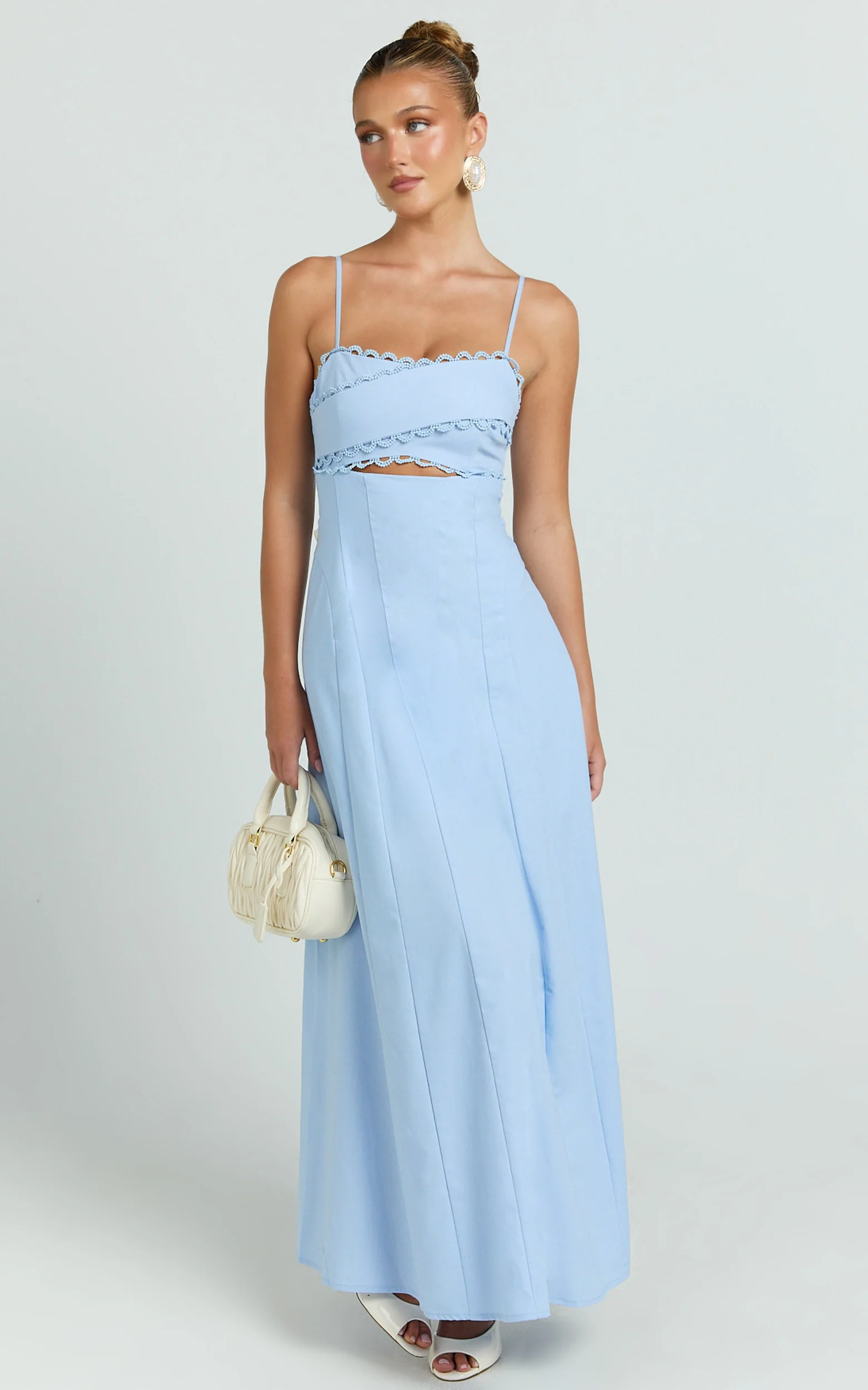 Lila Maxi Dress - Scallop Edge Fit And Flare Dress in Blue - Image 3