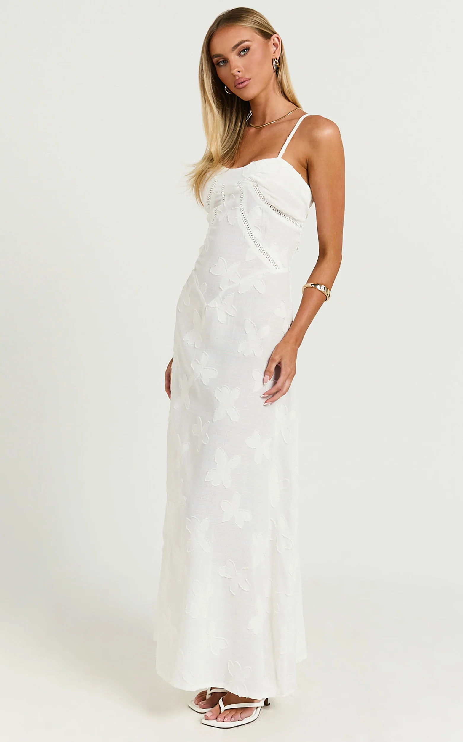 Lily Maxi Dress - Sheer Jacquard Maxi Dress in Cream - Image 3
