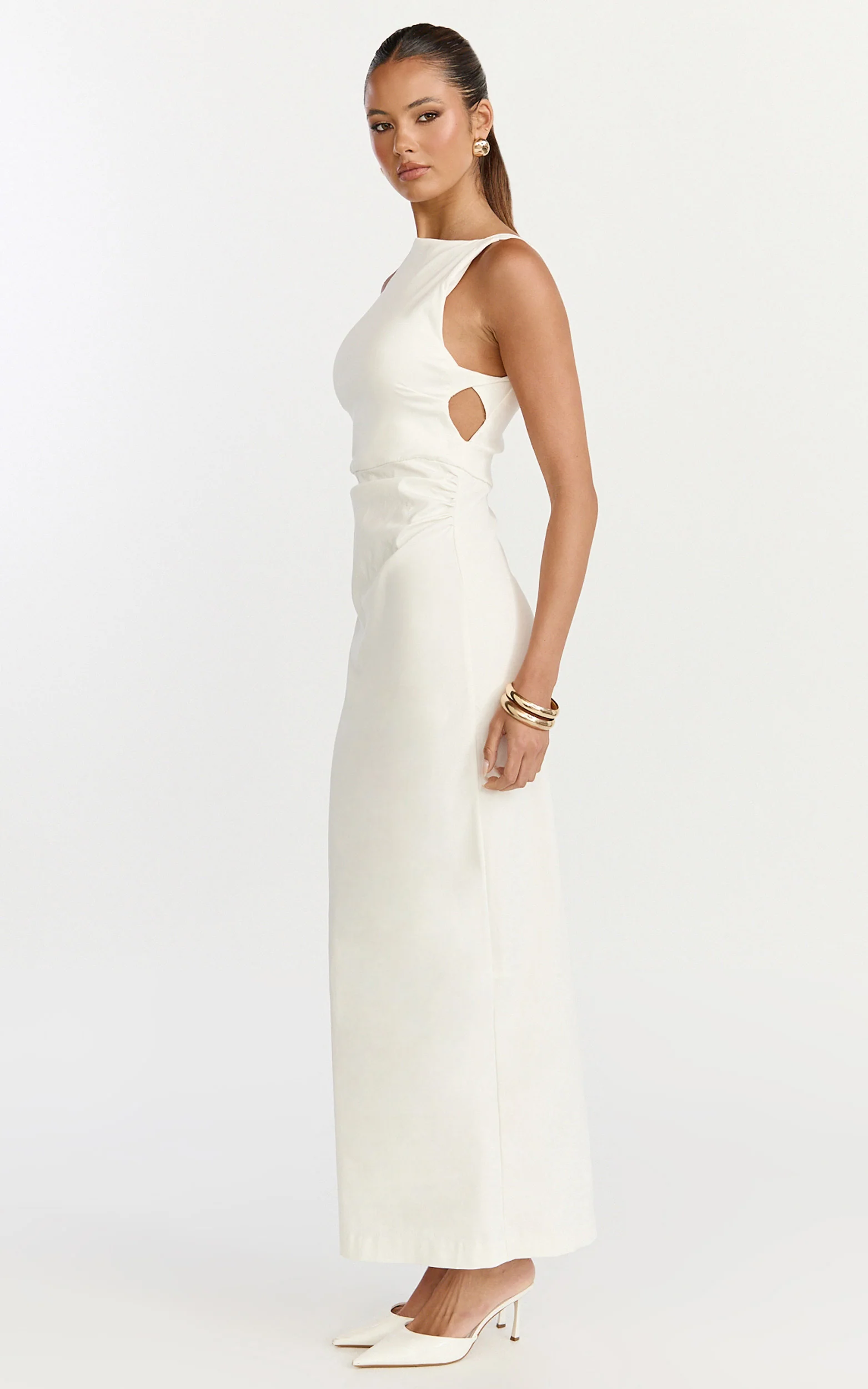 Liora Midi Dress - Boat Neck Side Twist Strap Midi Dress in Ivory - Image 2