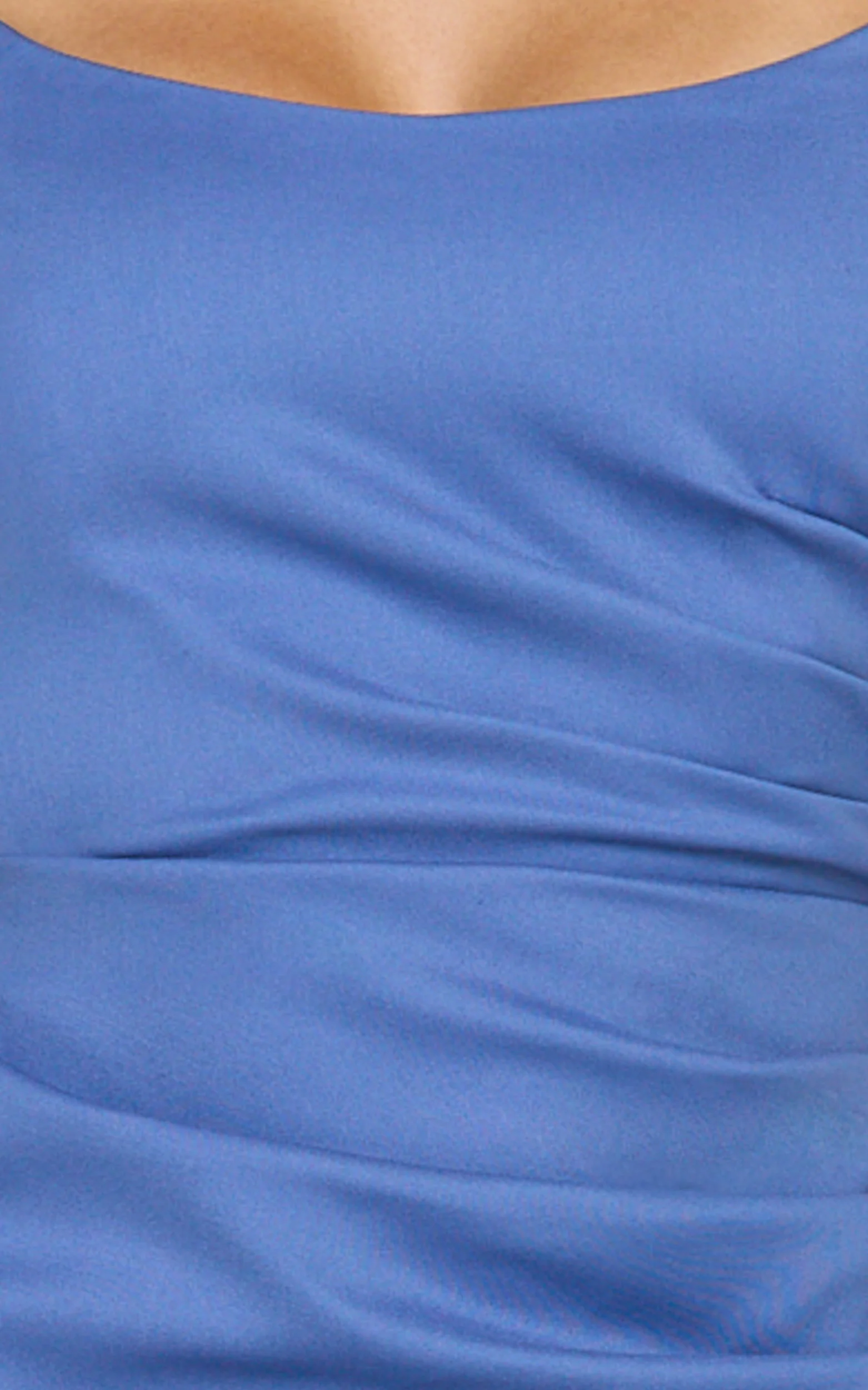 Liora Mini Dress - Low Back Scoop Neck Pintucked Dress in Steel Blue - Image 6