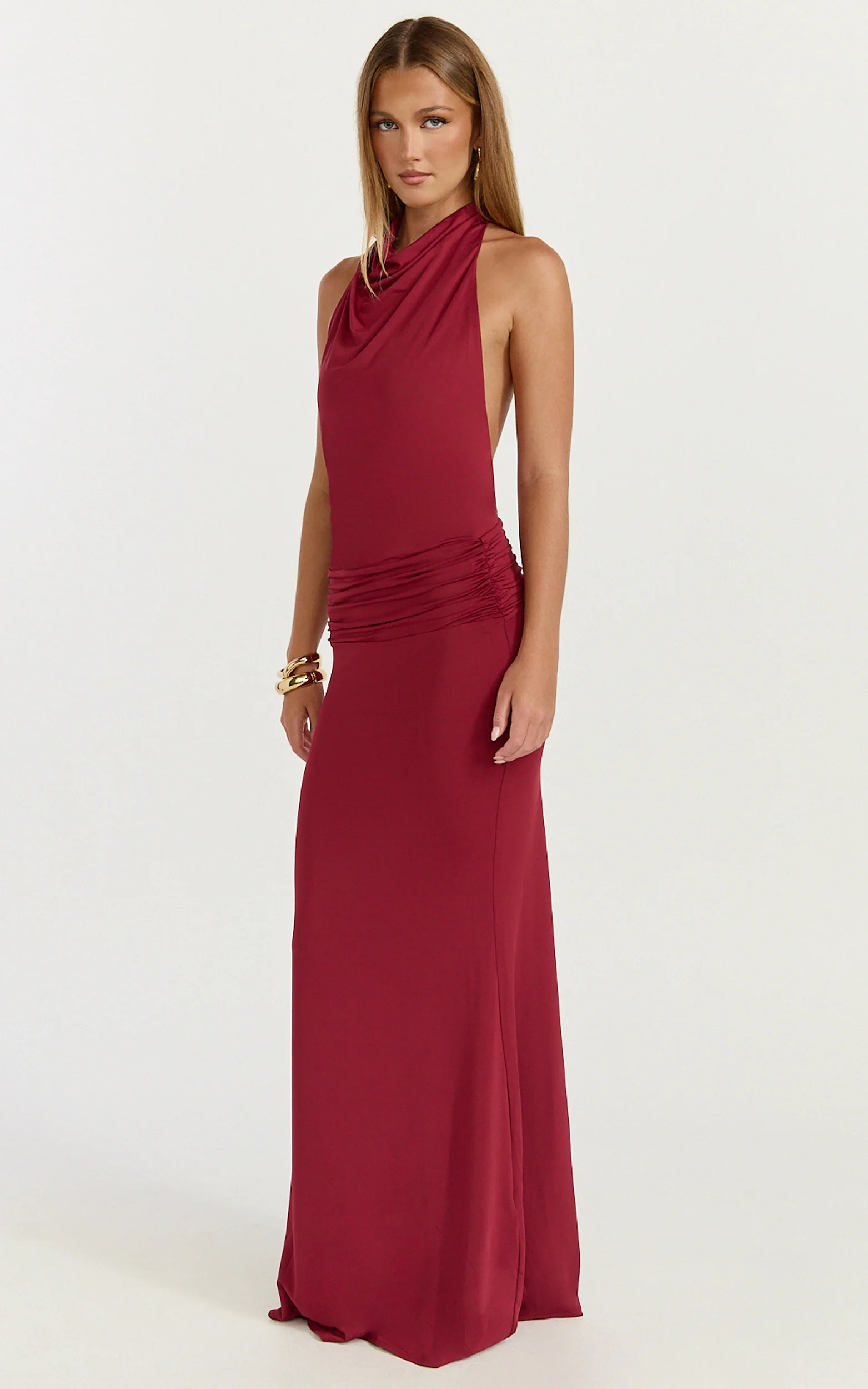 Lizzy Maxi Dress - Backless Ruched Bodycon Dress in Wine - Image 5