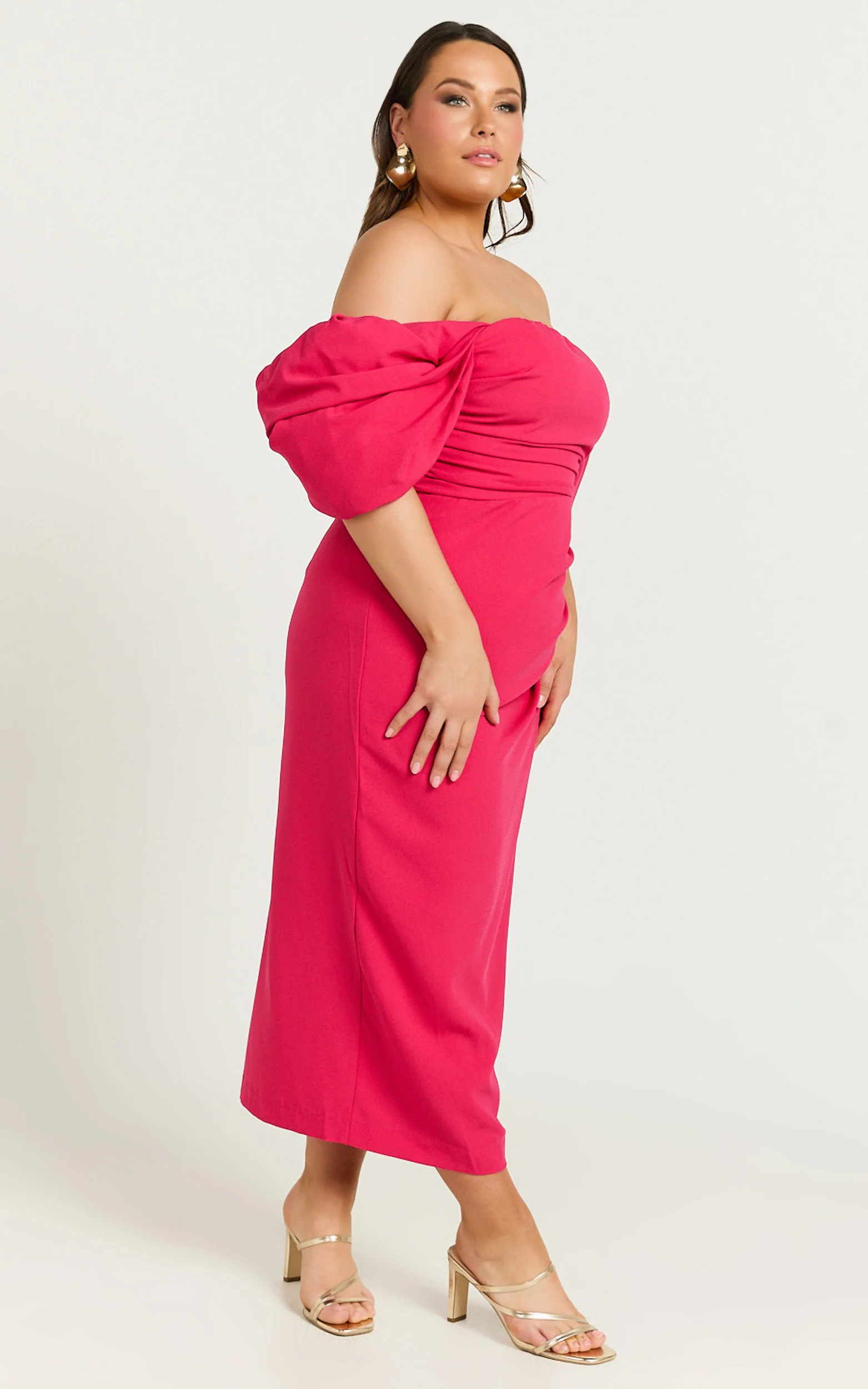 Lohan Midi Dress - Off Shoulder Puff Sleeve in Berry - Image 6