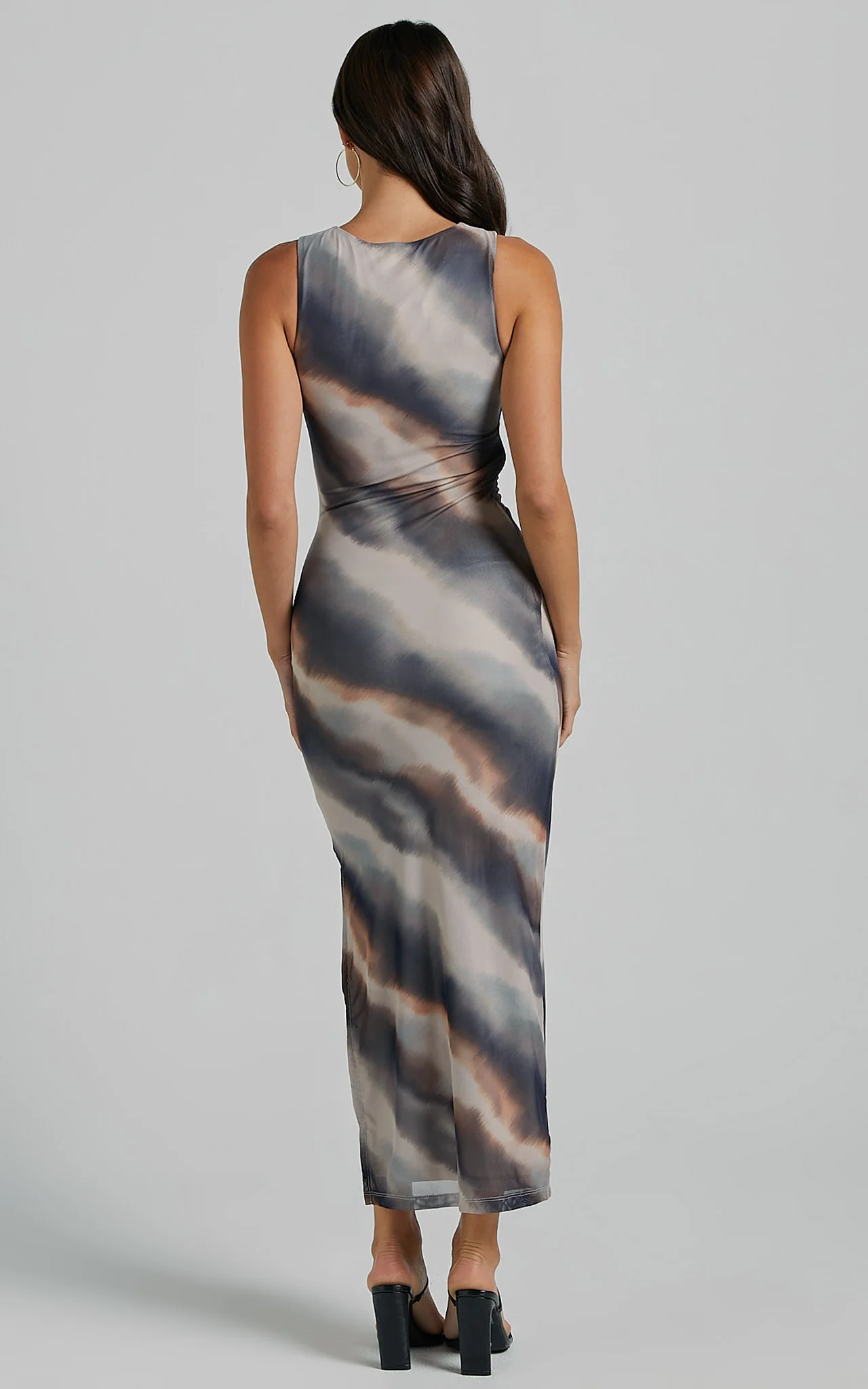 Loralie Midi Dress - Mesh High Neck Bodycon Dress in Brown Tie Dye - Image 7