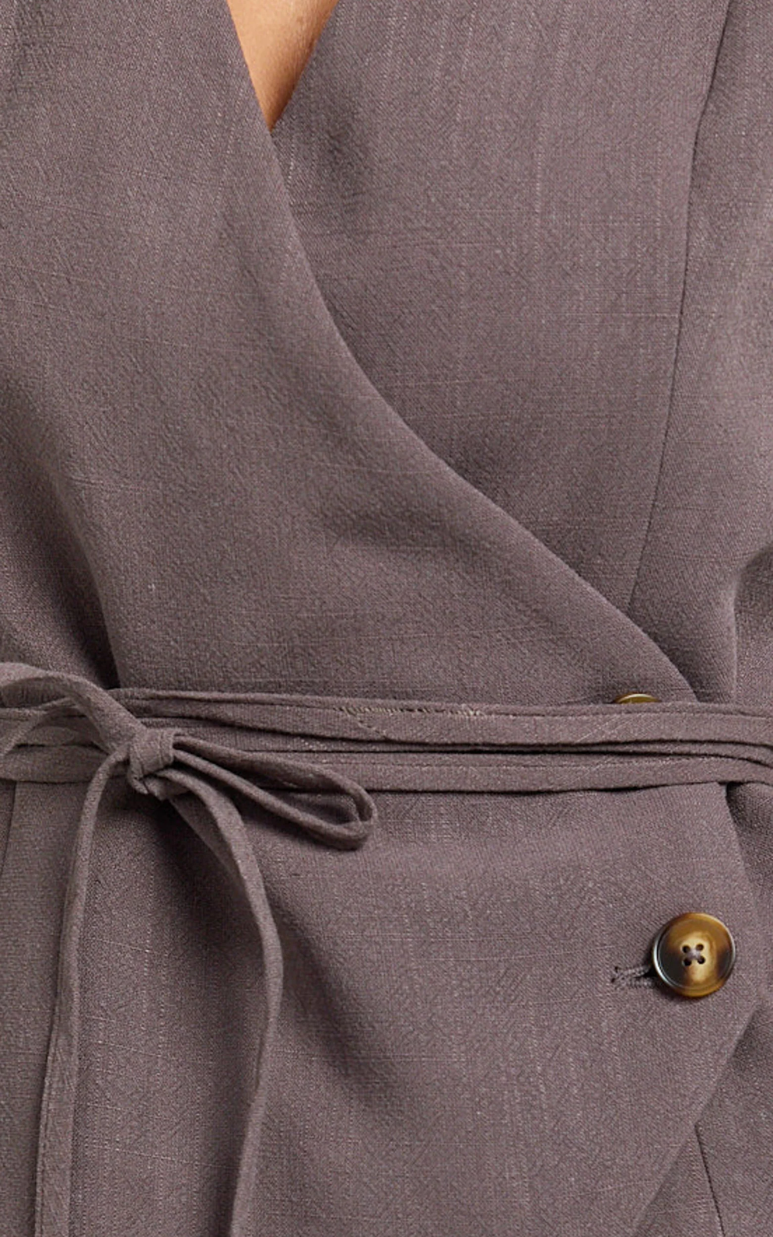 Lorde Top - V Neck Vest Top With Tie Waist in Mushroom - Image 6