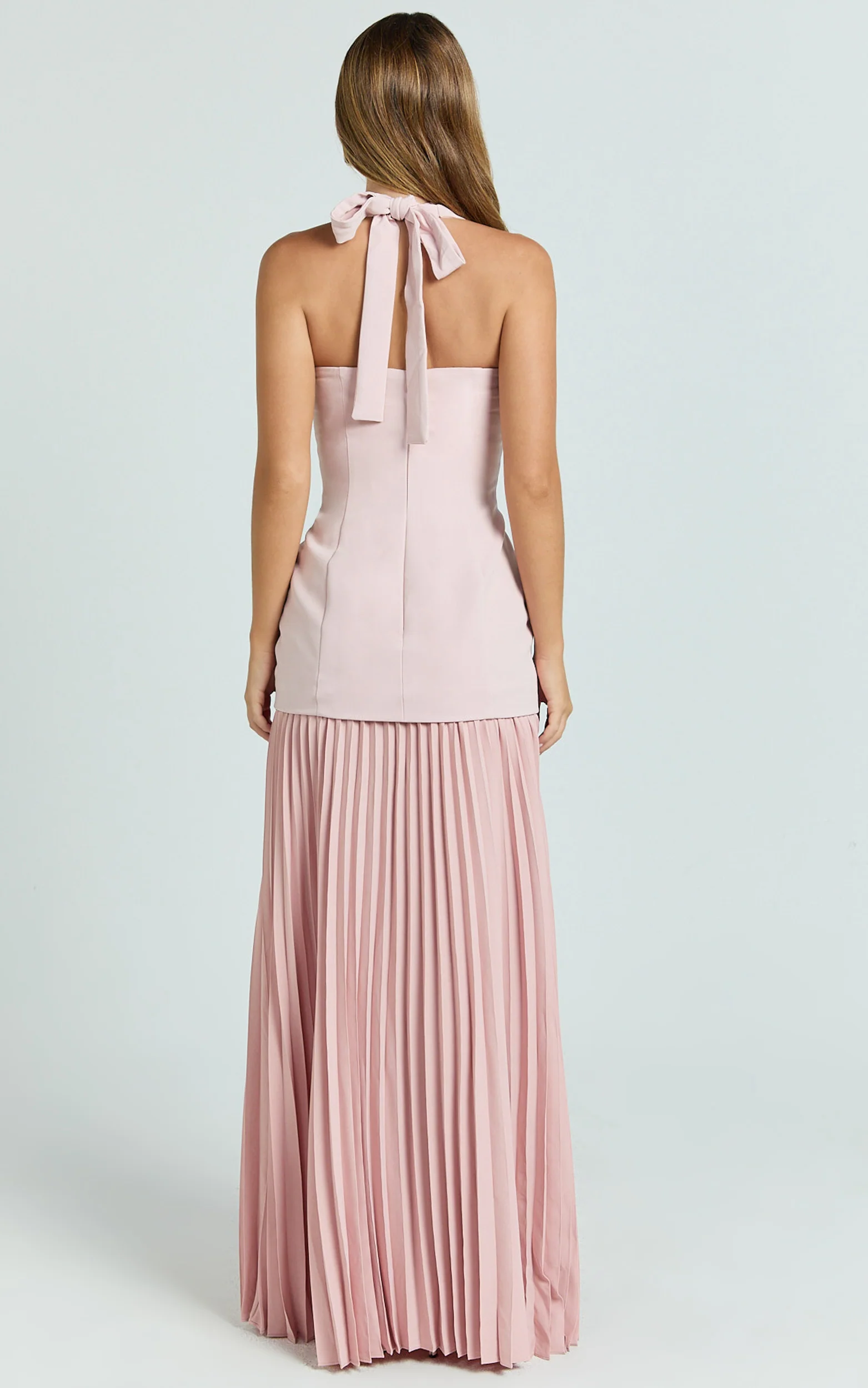 Loretta Maxi Dress - Contrast Halter Neck Pleated Dress in Pink - Image 2